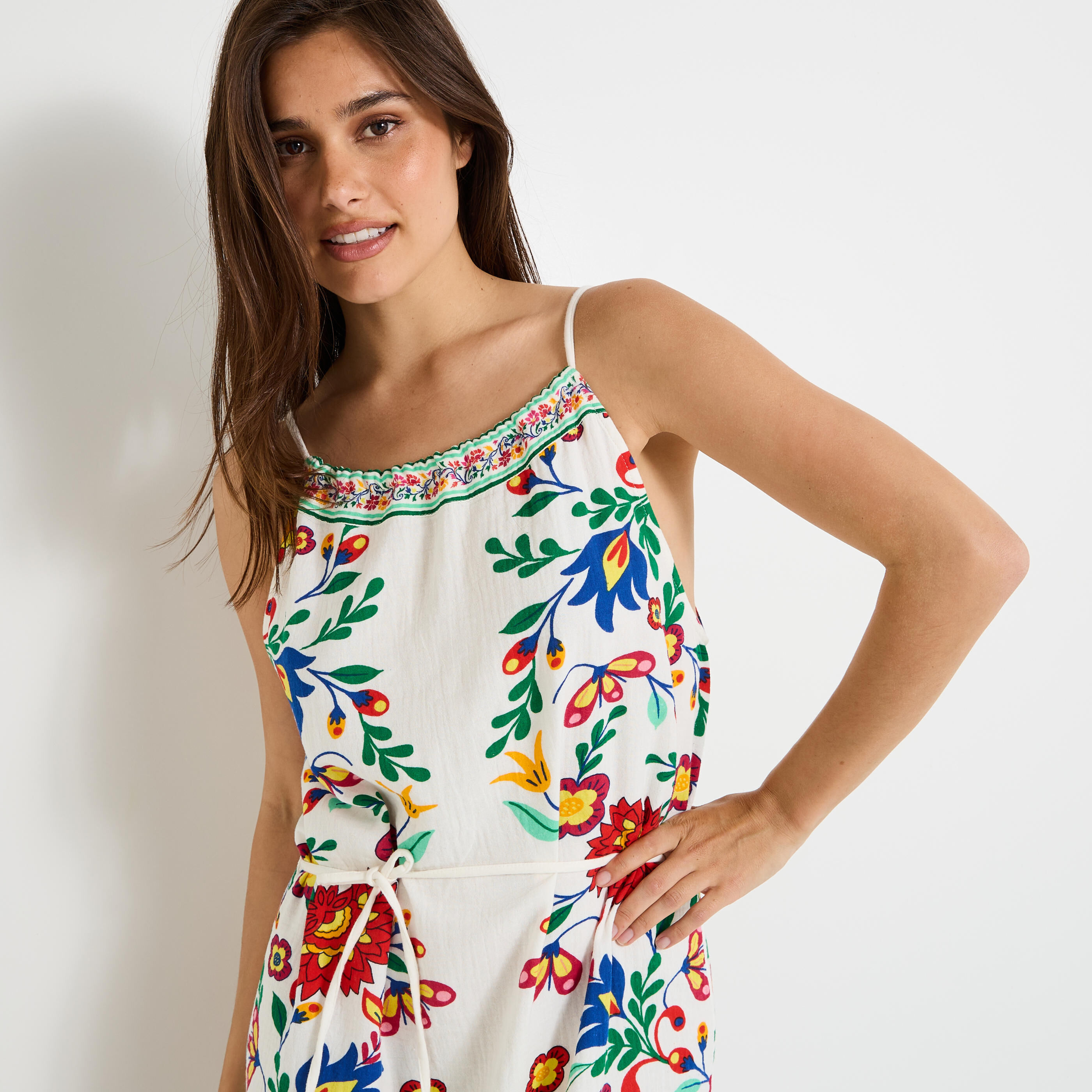 Robe longue imprim&eacute;e &agrave; bretelles