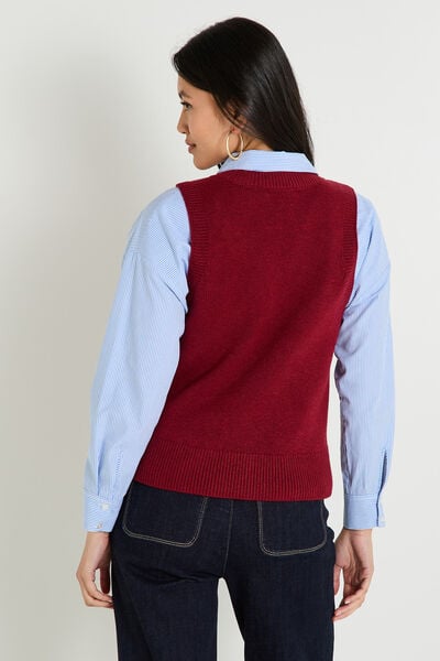 Pull sans manches à col V femme