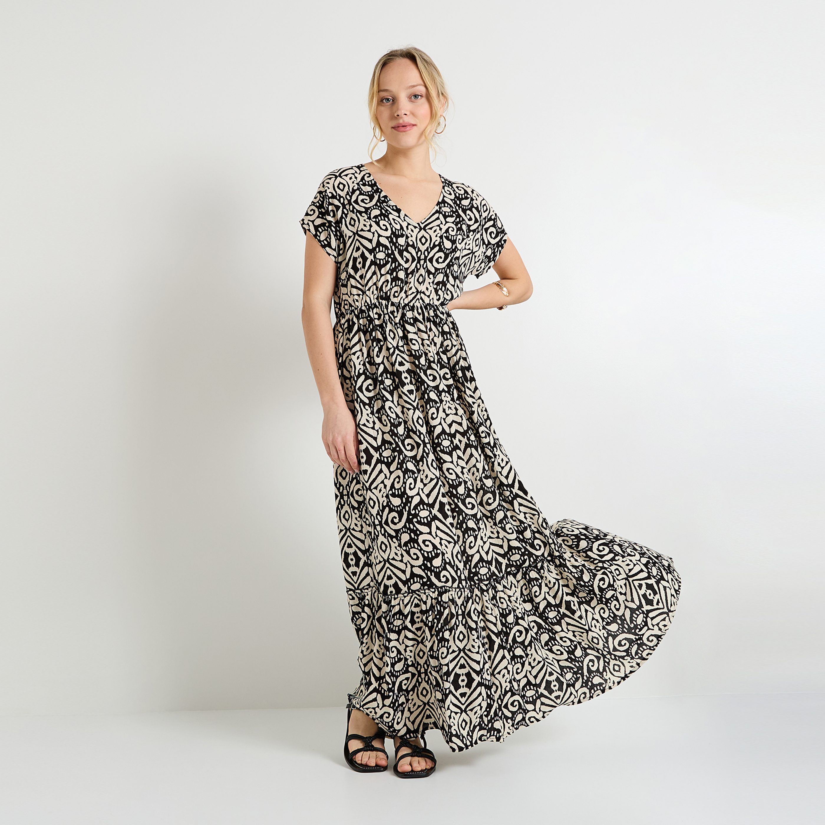 Robe longue imprim&eacute;e femme