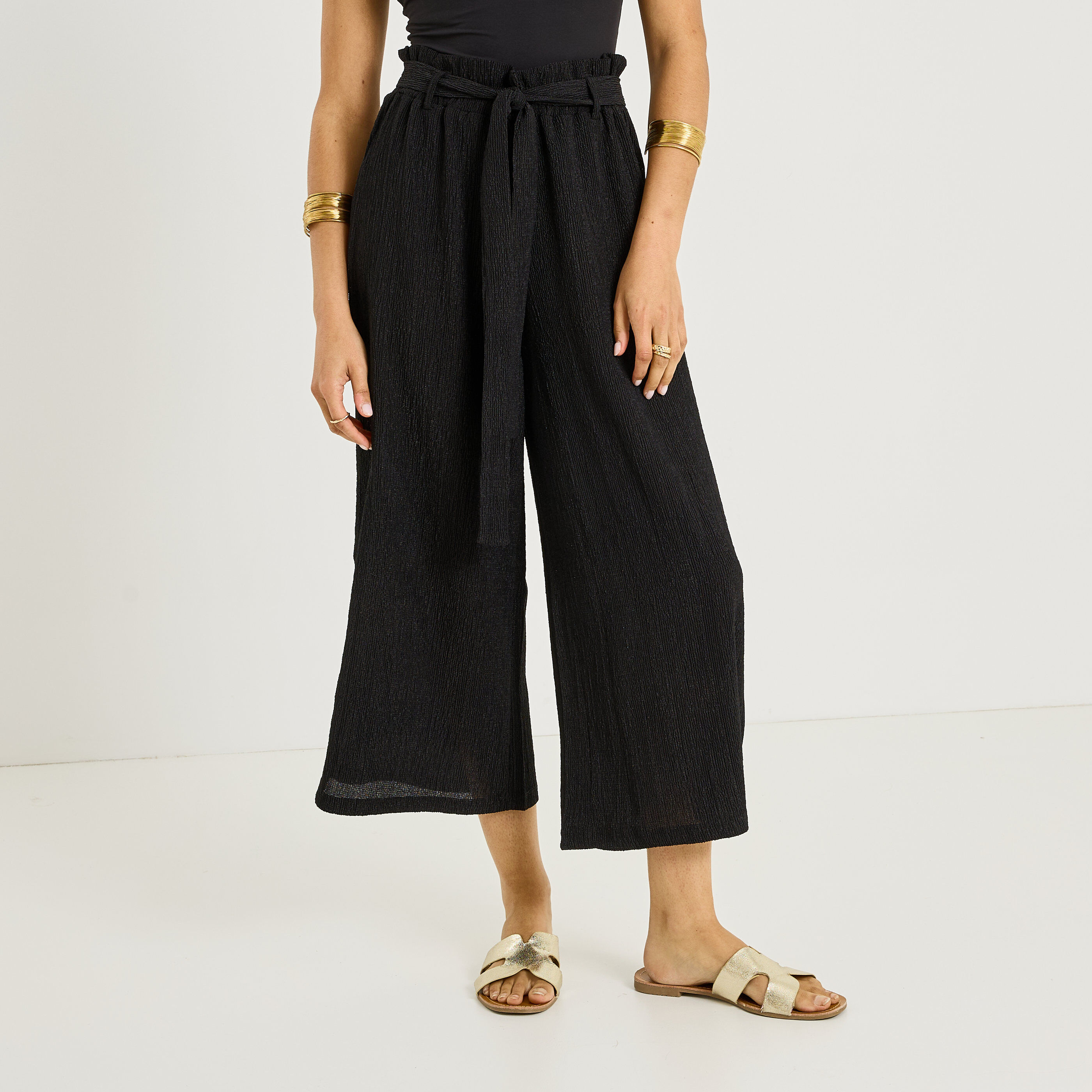Pantalon large raccourci femme