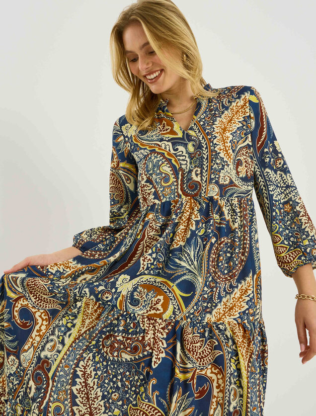 Robe boh&egrave;me longue &agrave; imprim&eacute; paisley