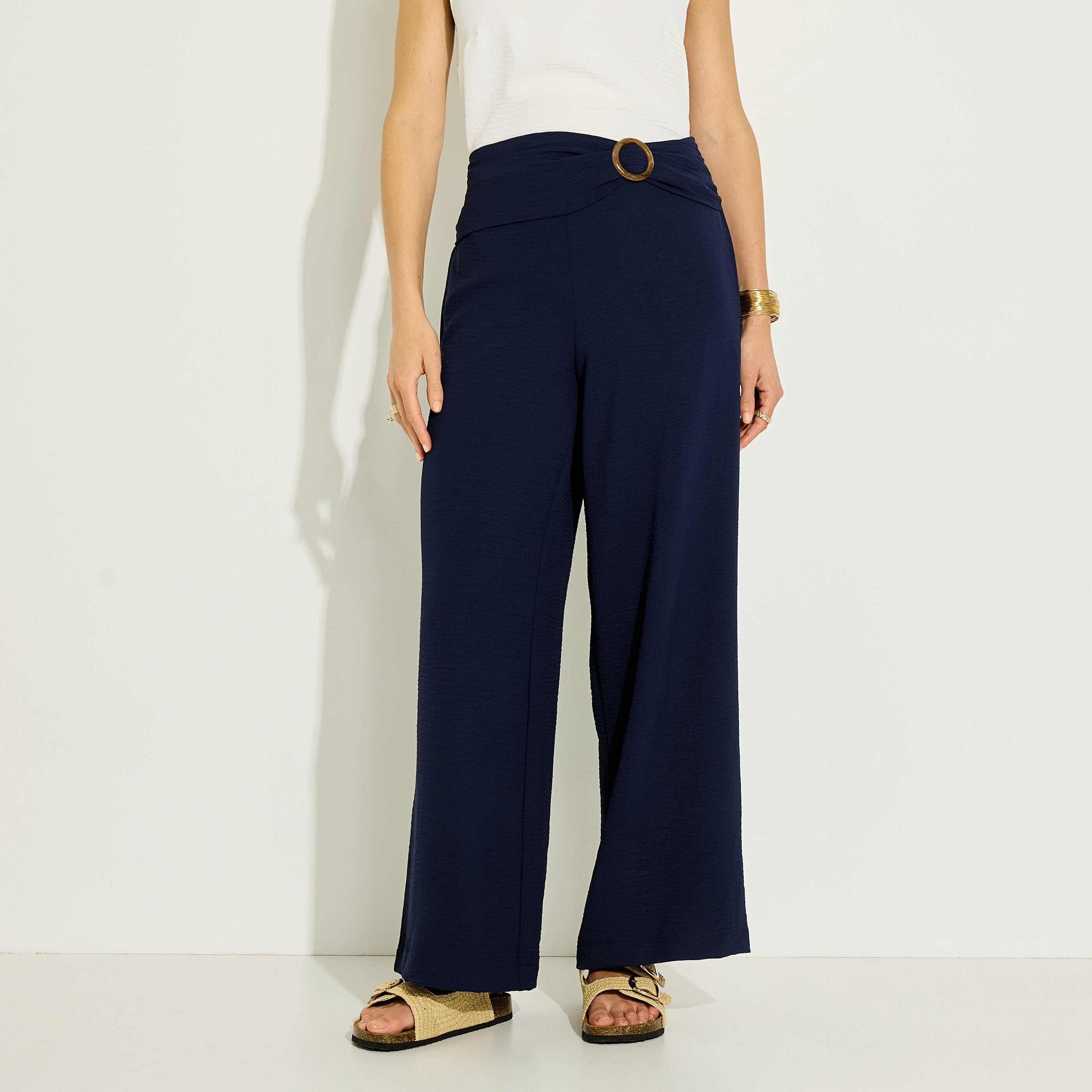 Pantalon fluide drap&eacute; femme
