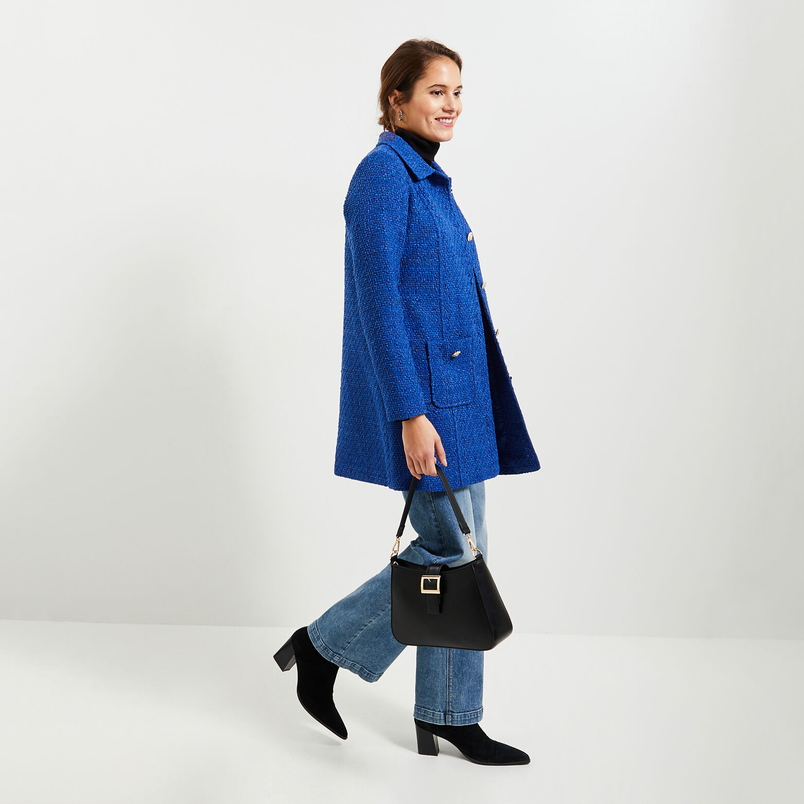 Manteau mi-long en tweed femme