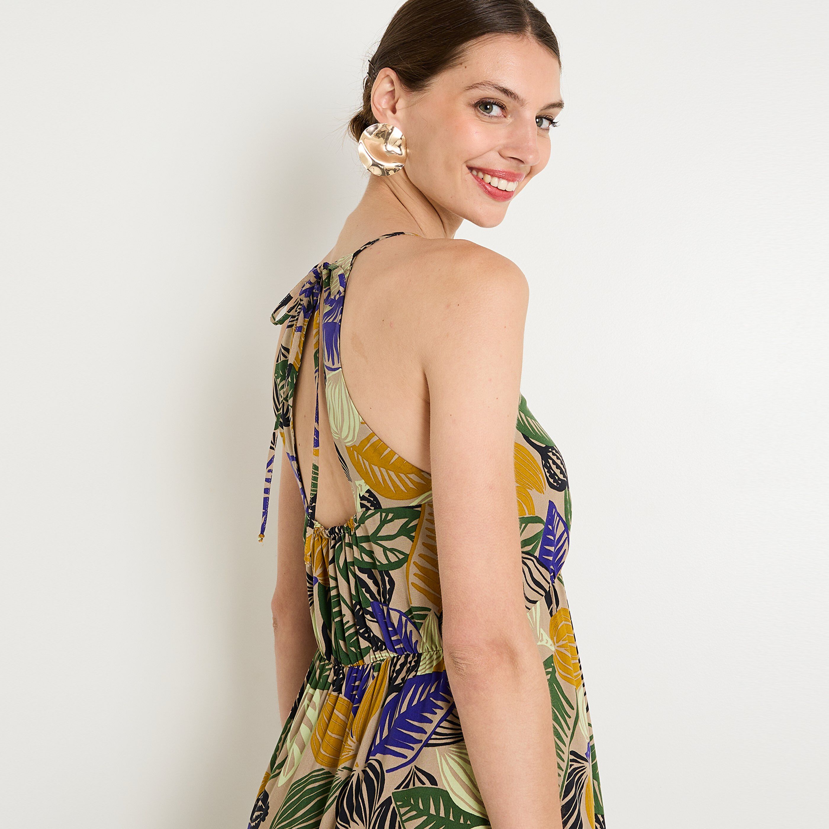 Robe longue imprim&eacute;e femme