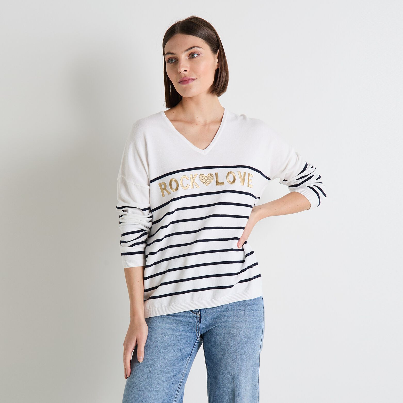 Pull col V femme