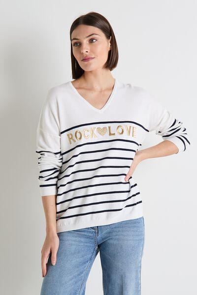 Pull col V femme