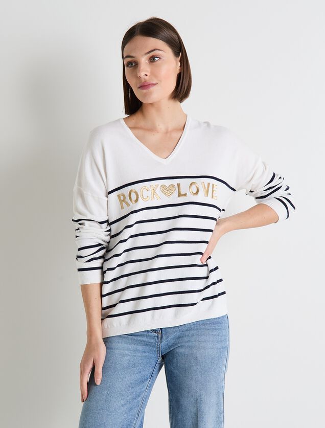 Pull col V femme
