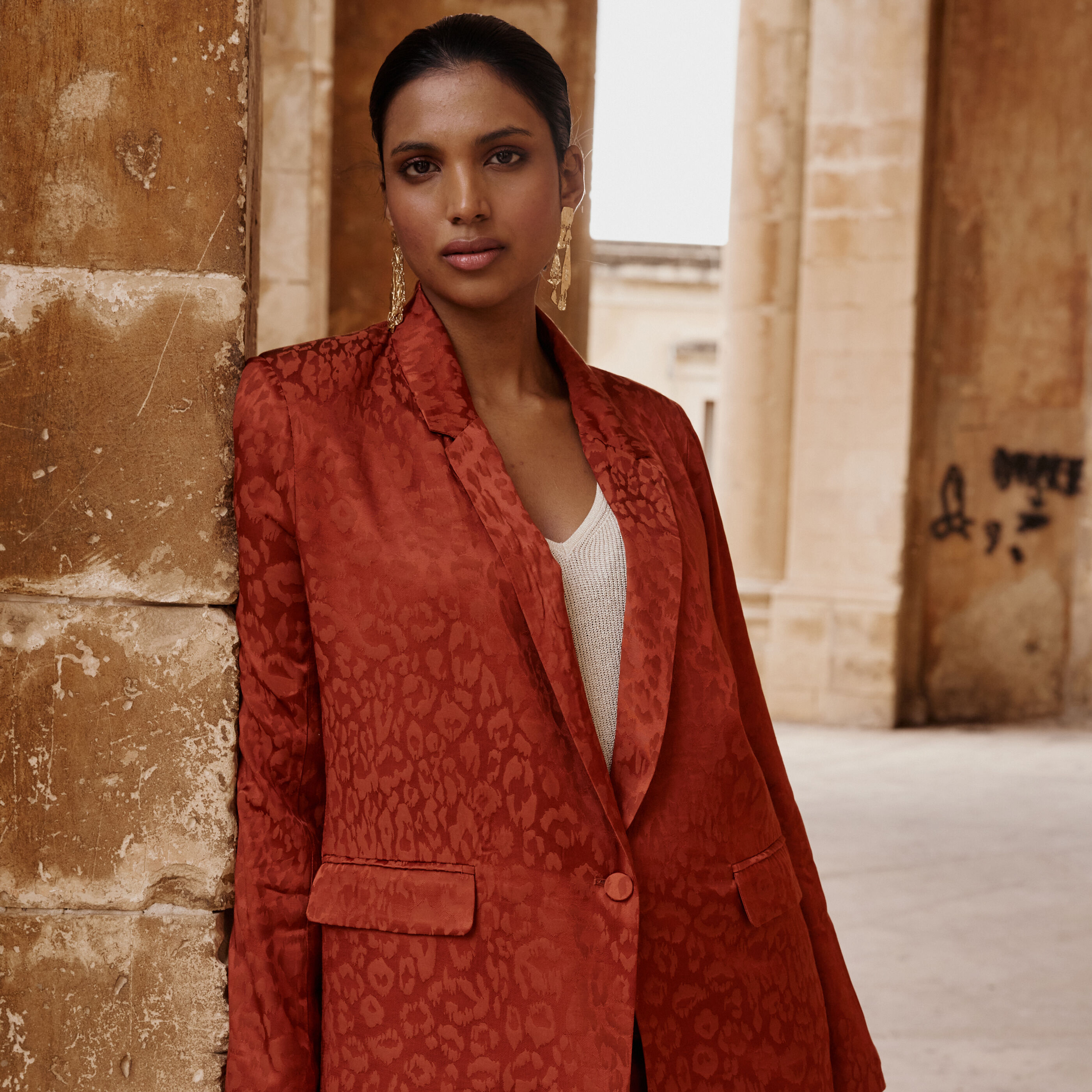 Blazer droit motif jacquard femme