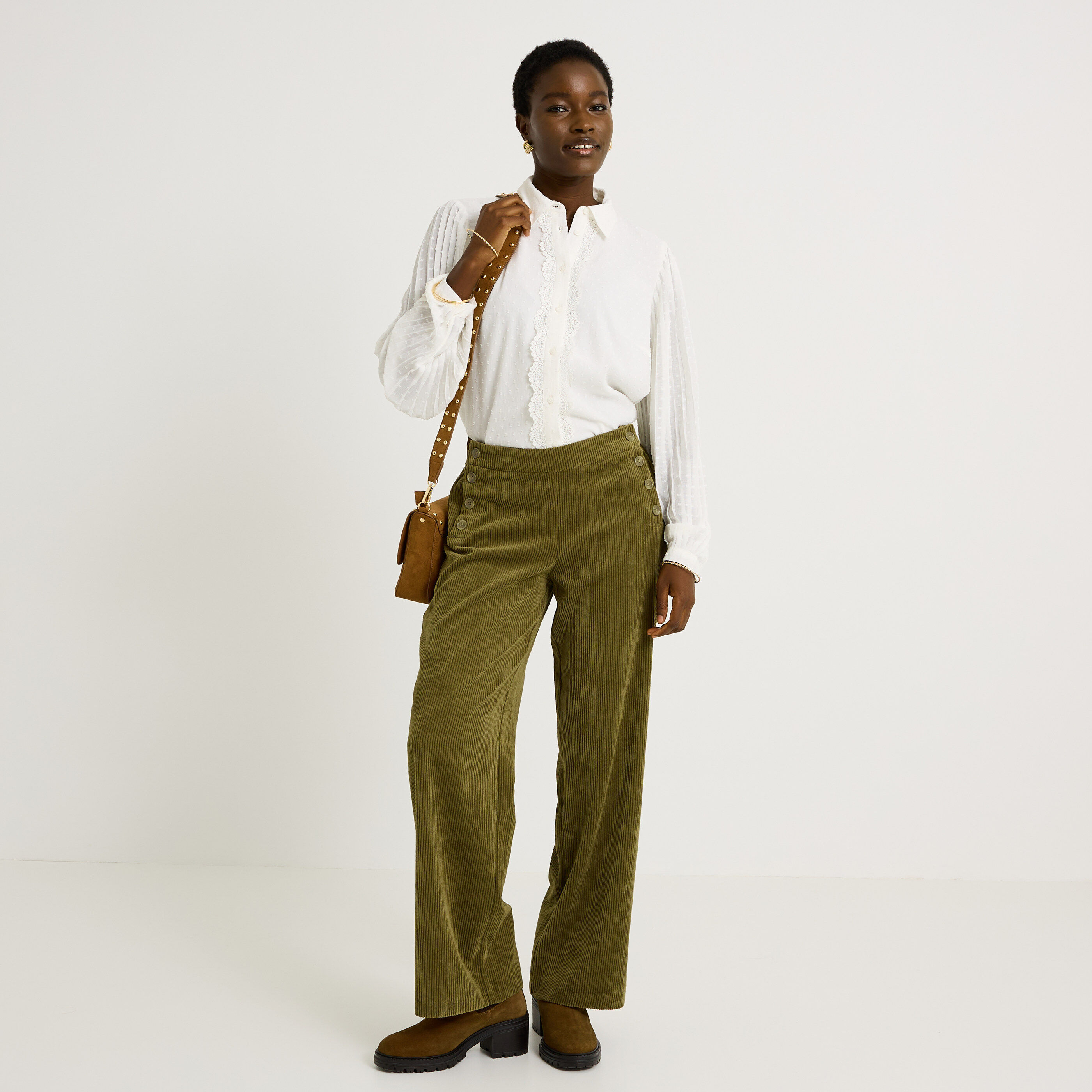 Pantalon en velours &agrave; pont femme