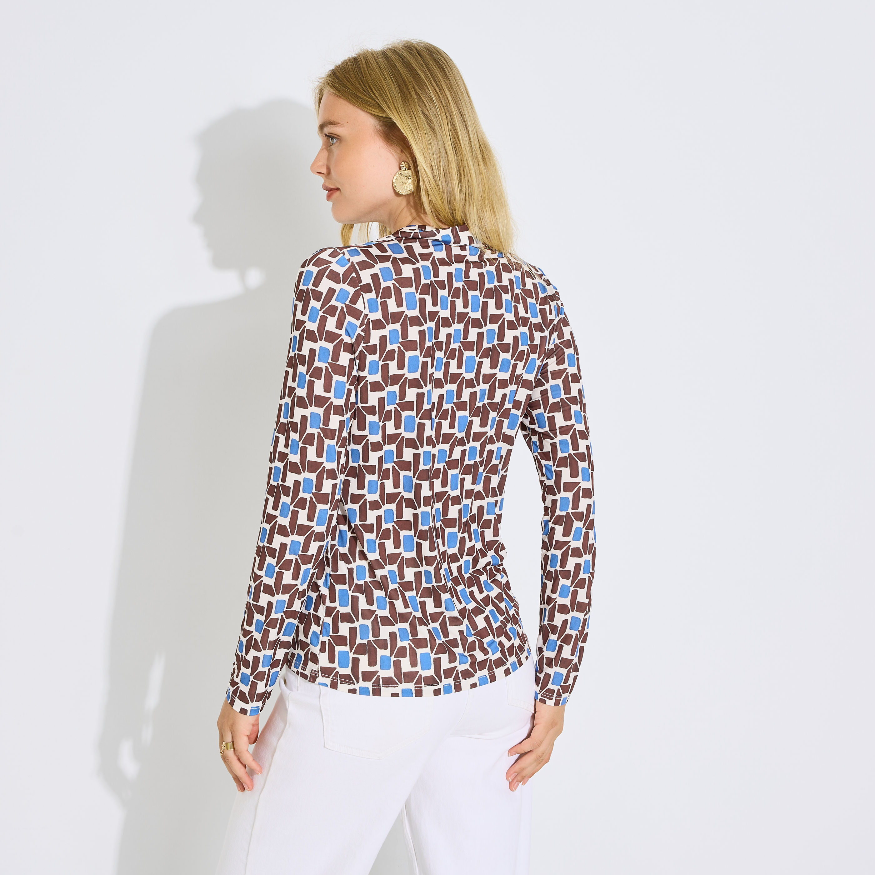 Chemise en maille fluide imprim&eacute;e femme