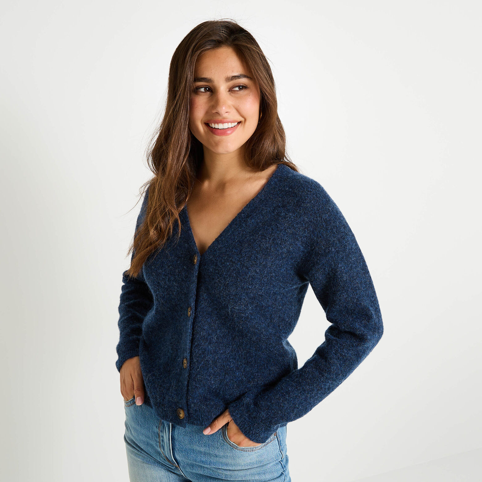 Gilet boutonné col V femme