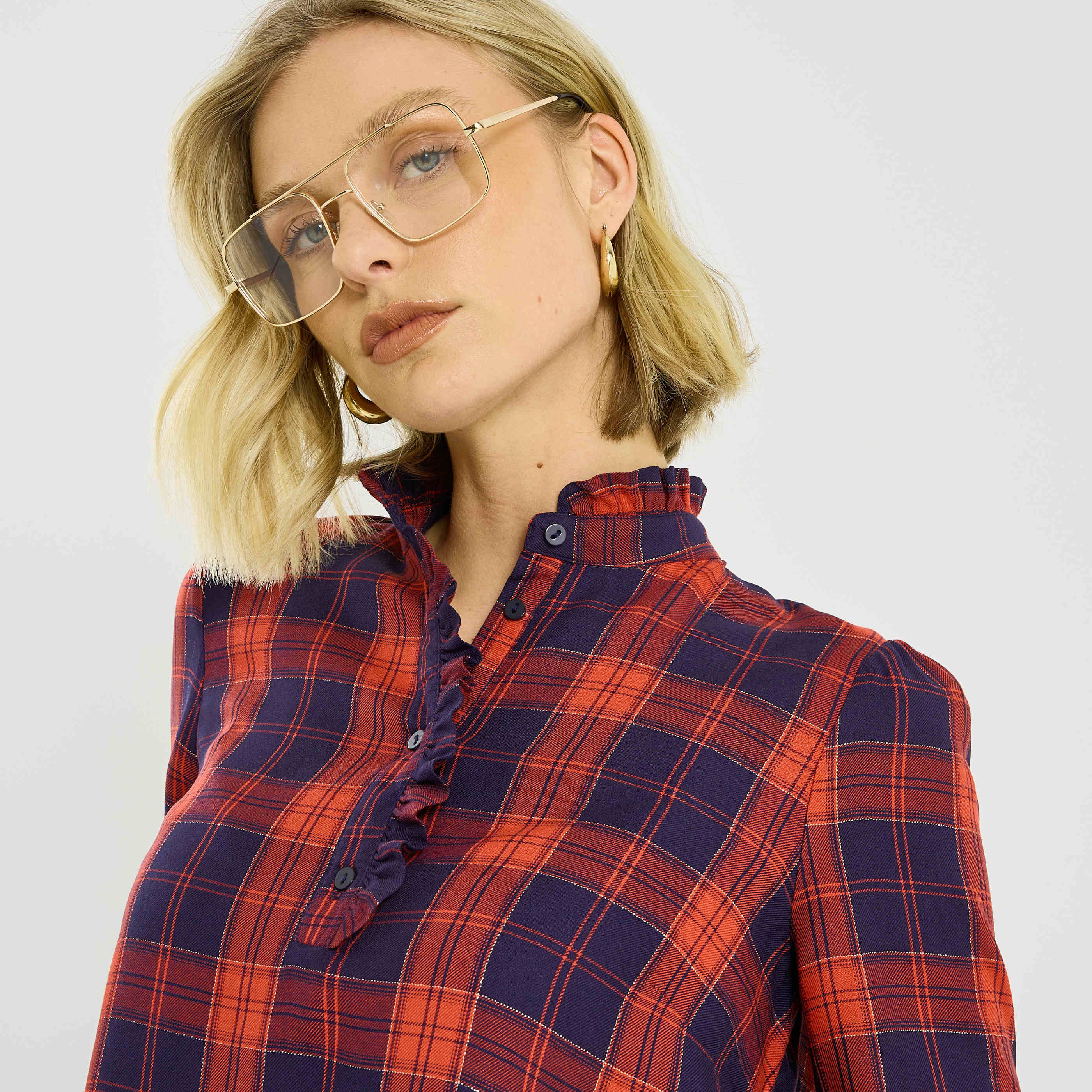 Blouse &agrave; carreaux femme