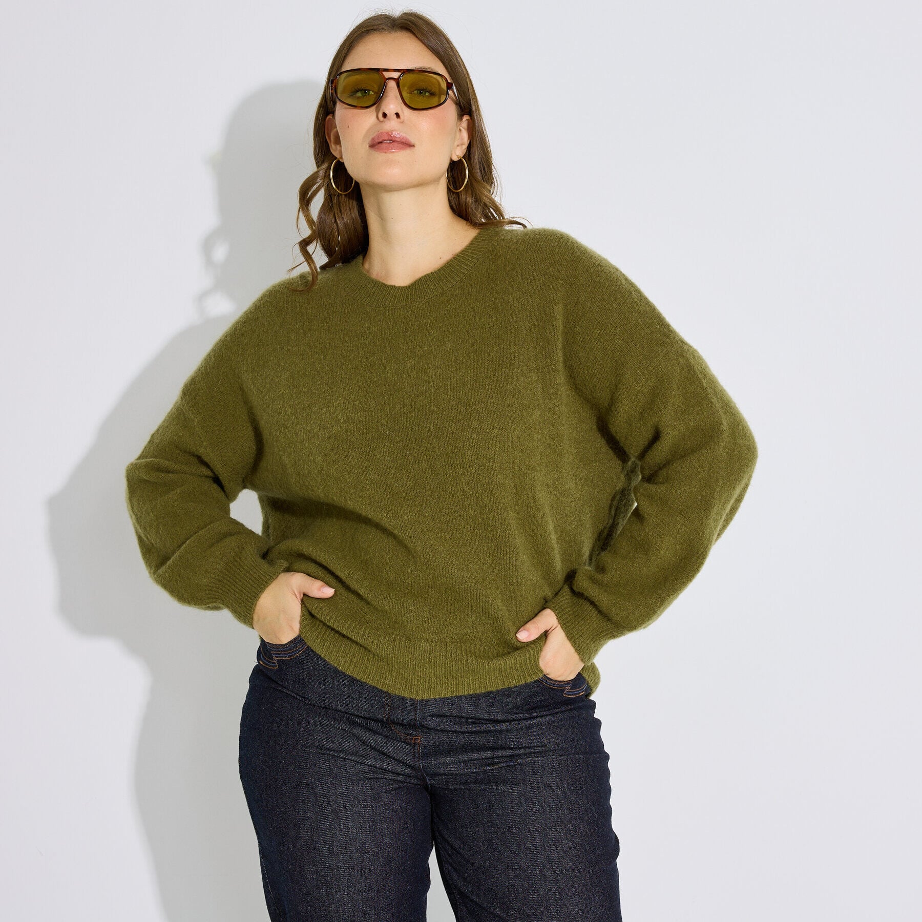 Pull col rond maille moelleuse femme