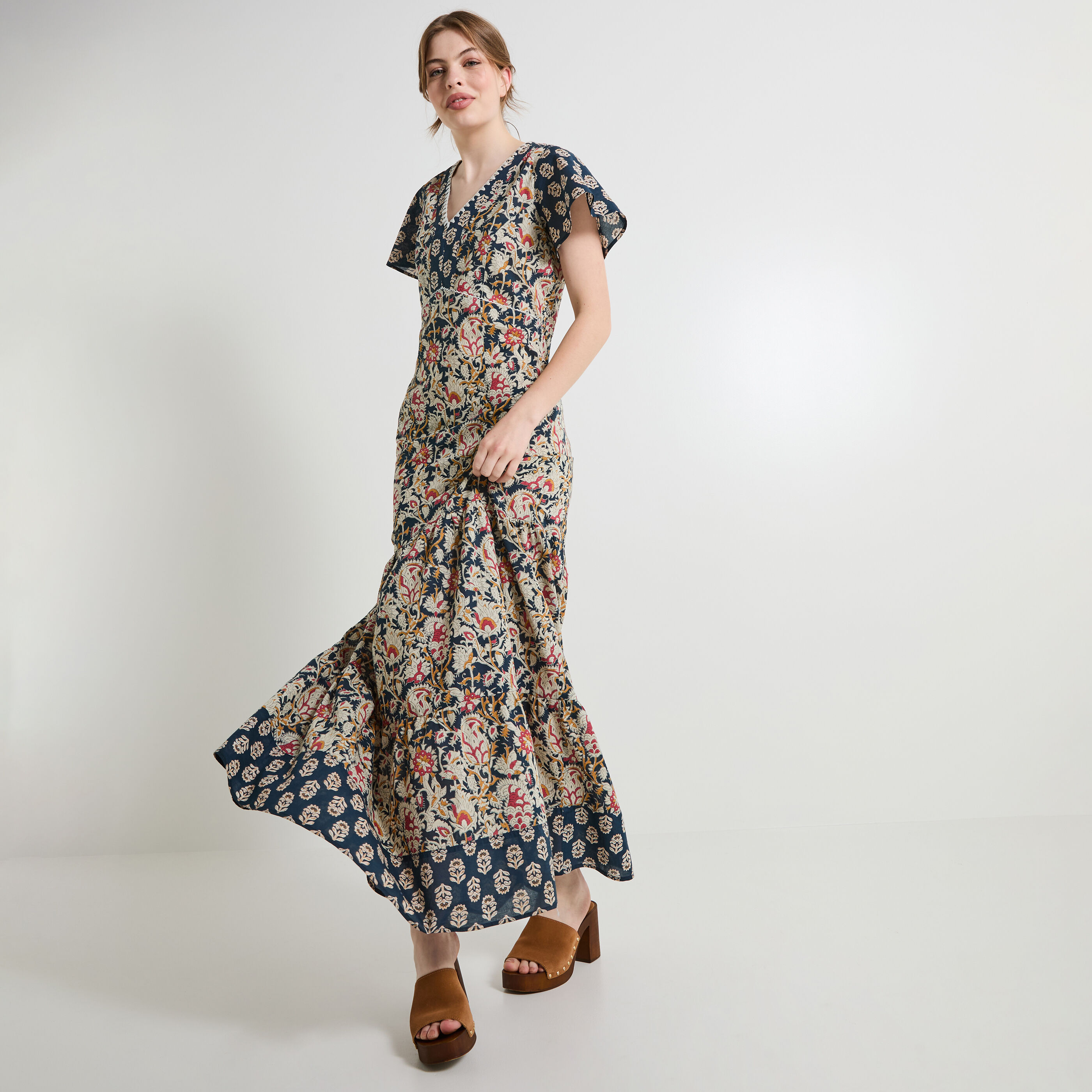 Robe longue imprim&eacute;e femme