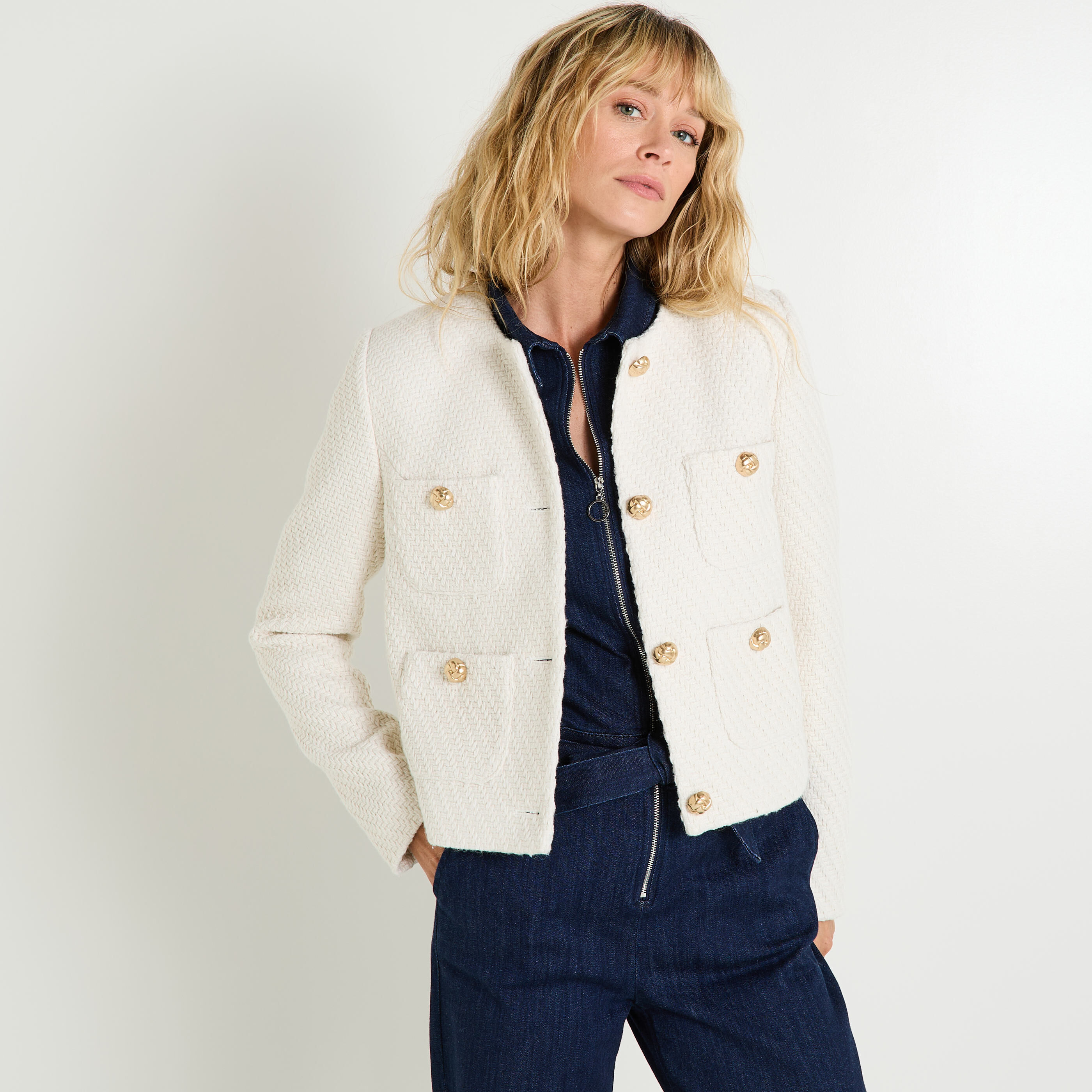 Veste courte effet tweed femme