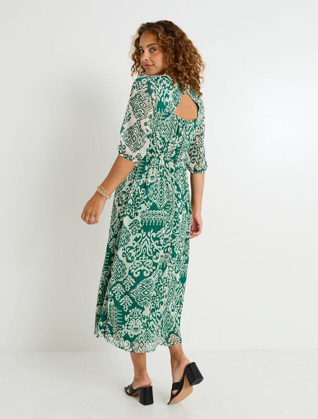 Robe longue imprimée col V 