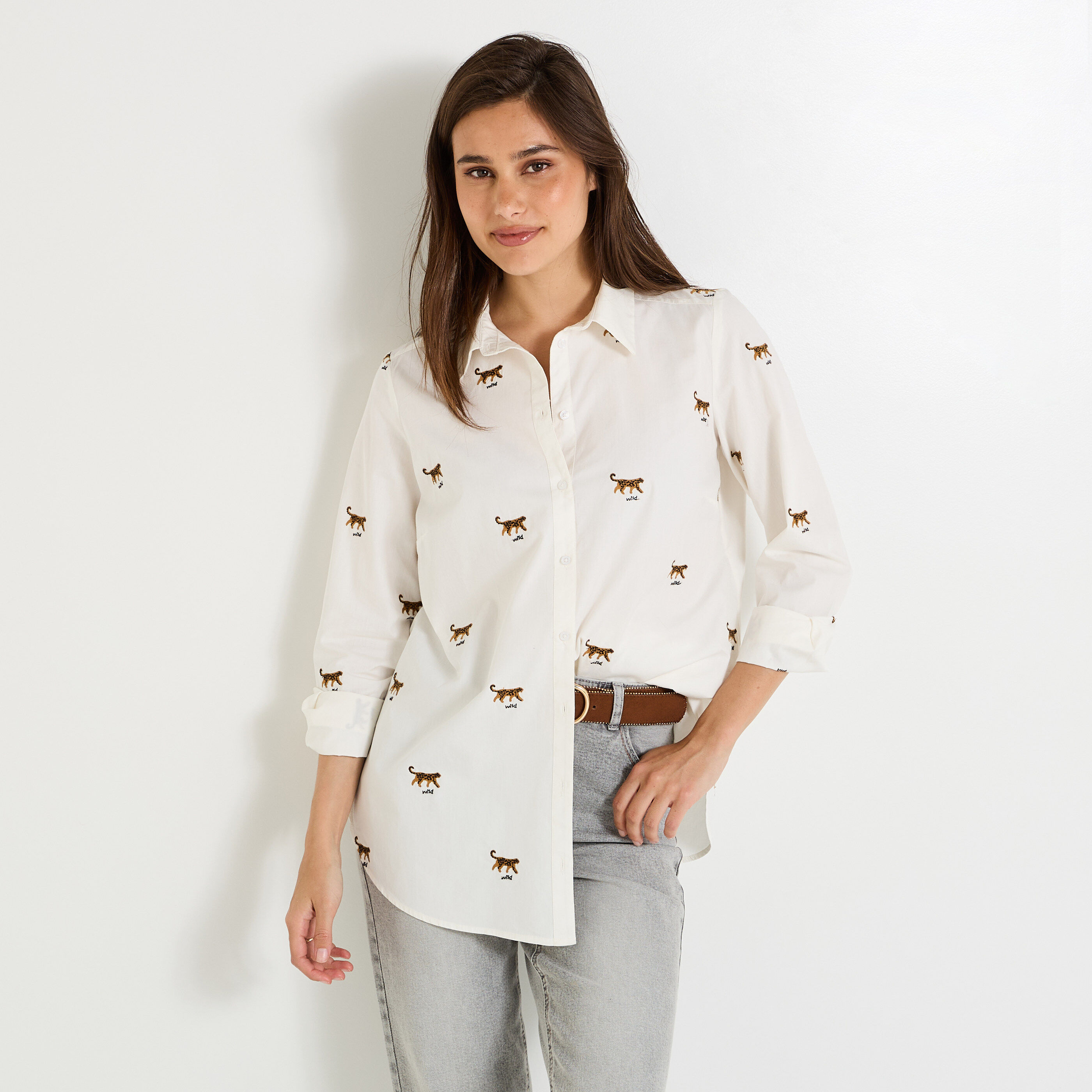 Chemise imprim&eacute; l&eacute;opard femme