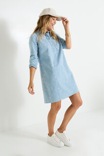 Robe en denim brodé à col chemise