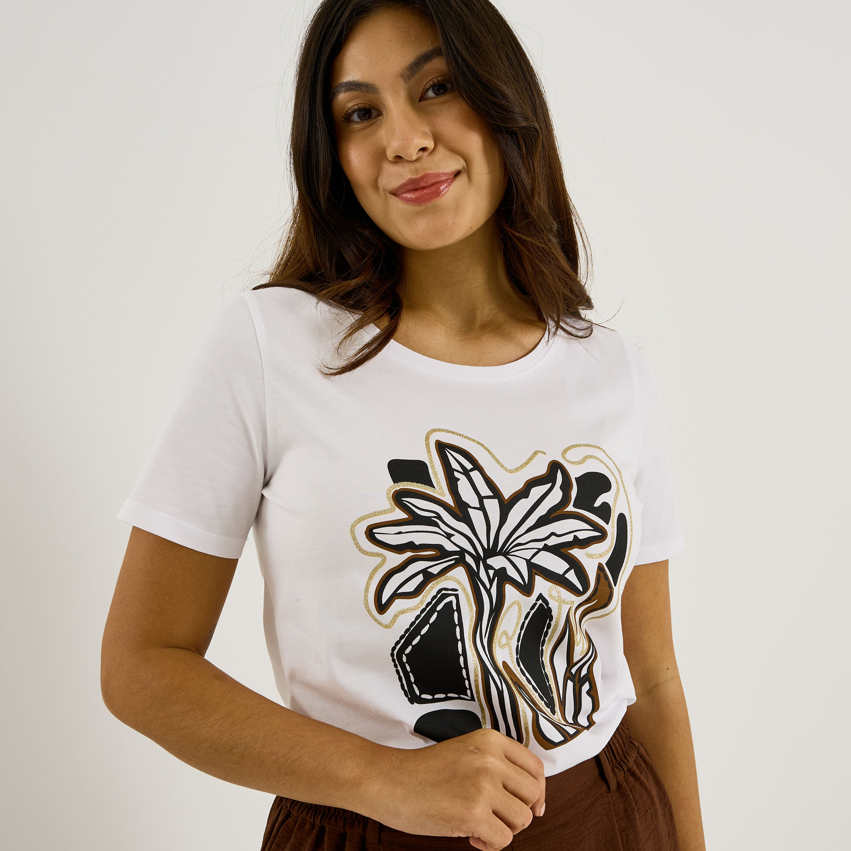 T-shirt col rond imprim&eacute; femme