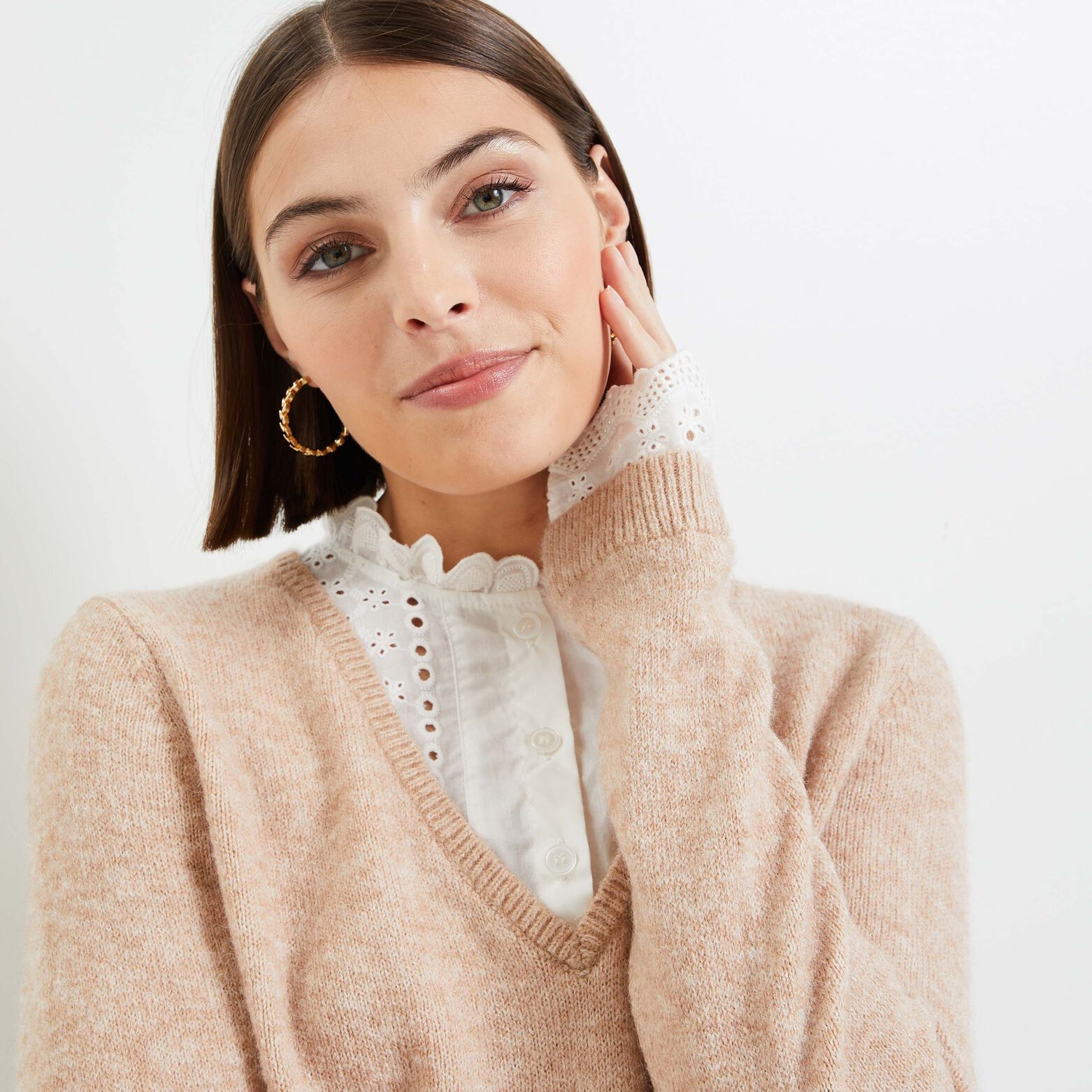 Pull bi matière femme