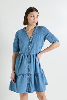 Robe en denim à volants femme