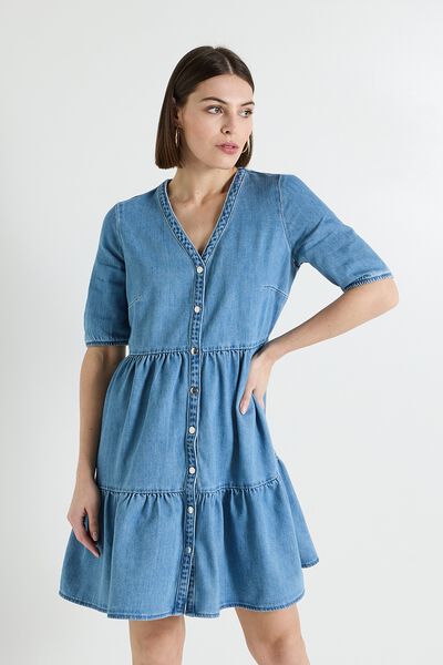 Robe en denim à volants femme