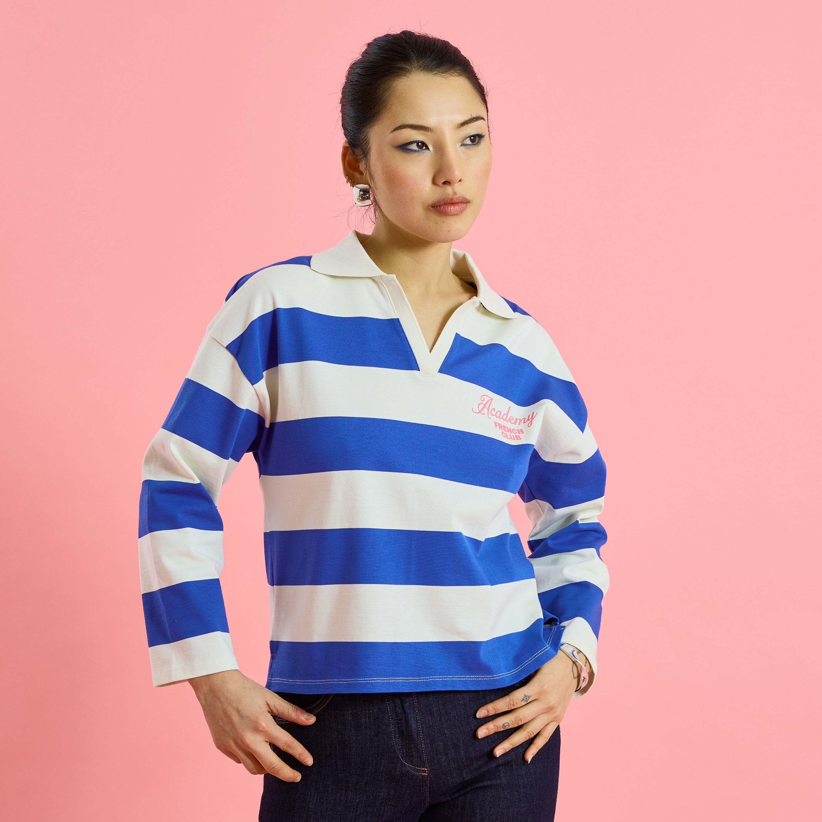 Polo manches longues &agrave; rayures femme