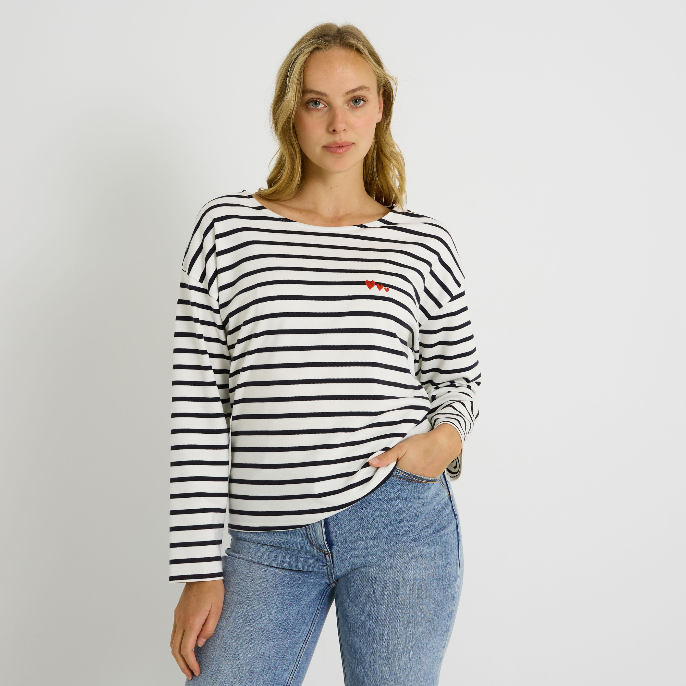 T-shirt ray&eacute; col bateau femme