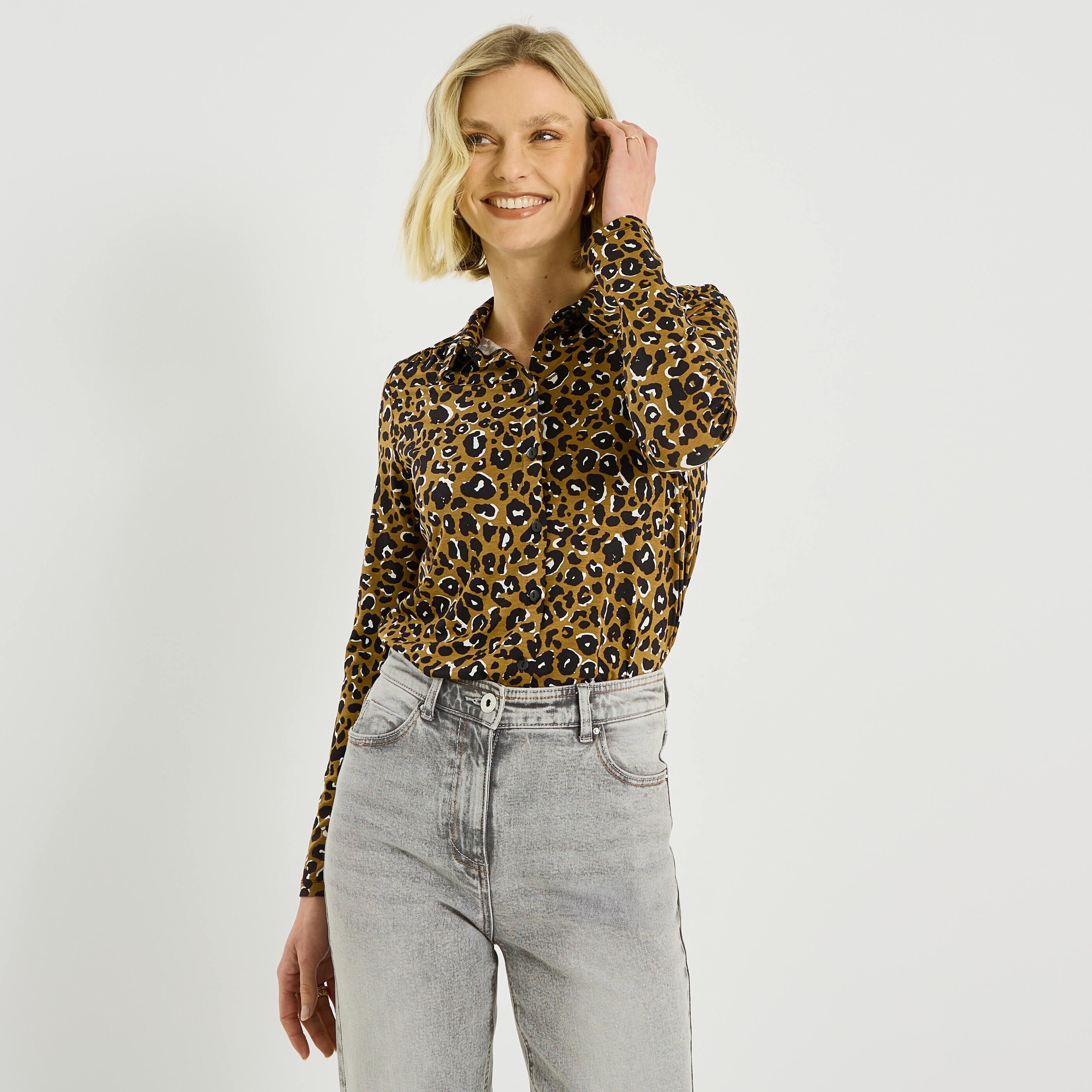 Chemise en maille imprim&eacute; l&eacute;opard femme