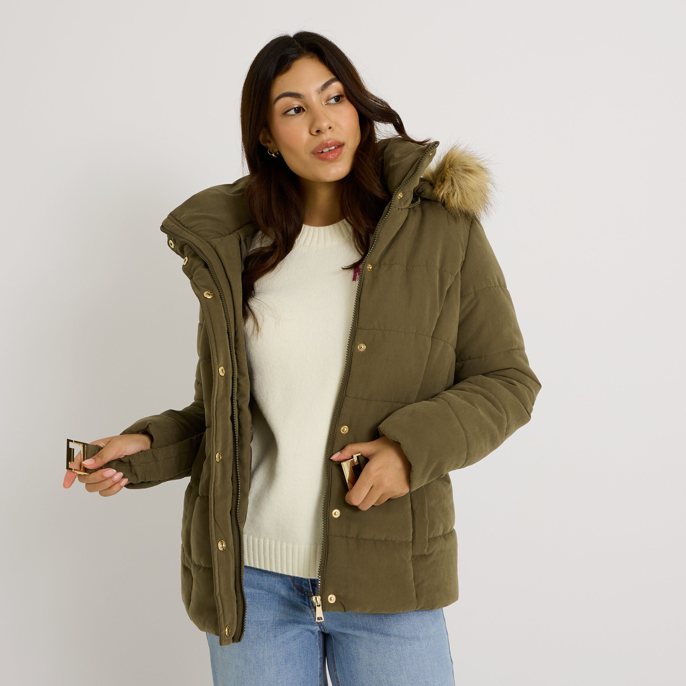 Doudoune courte &agrave; capuche amovible femme