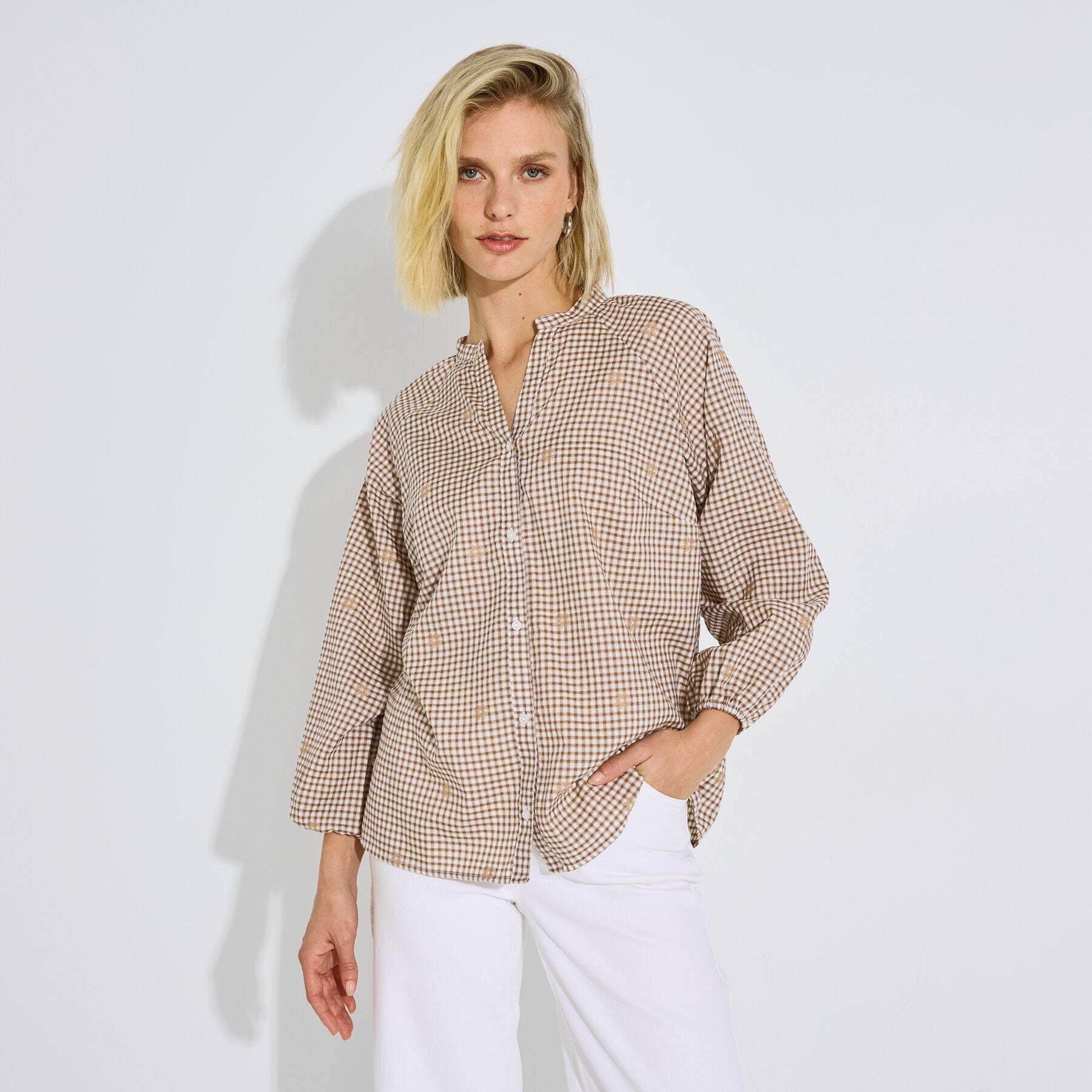 Blouse vichy motif fleurs femme