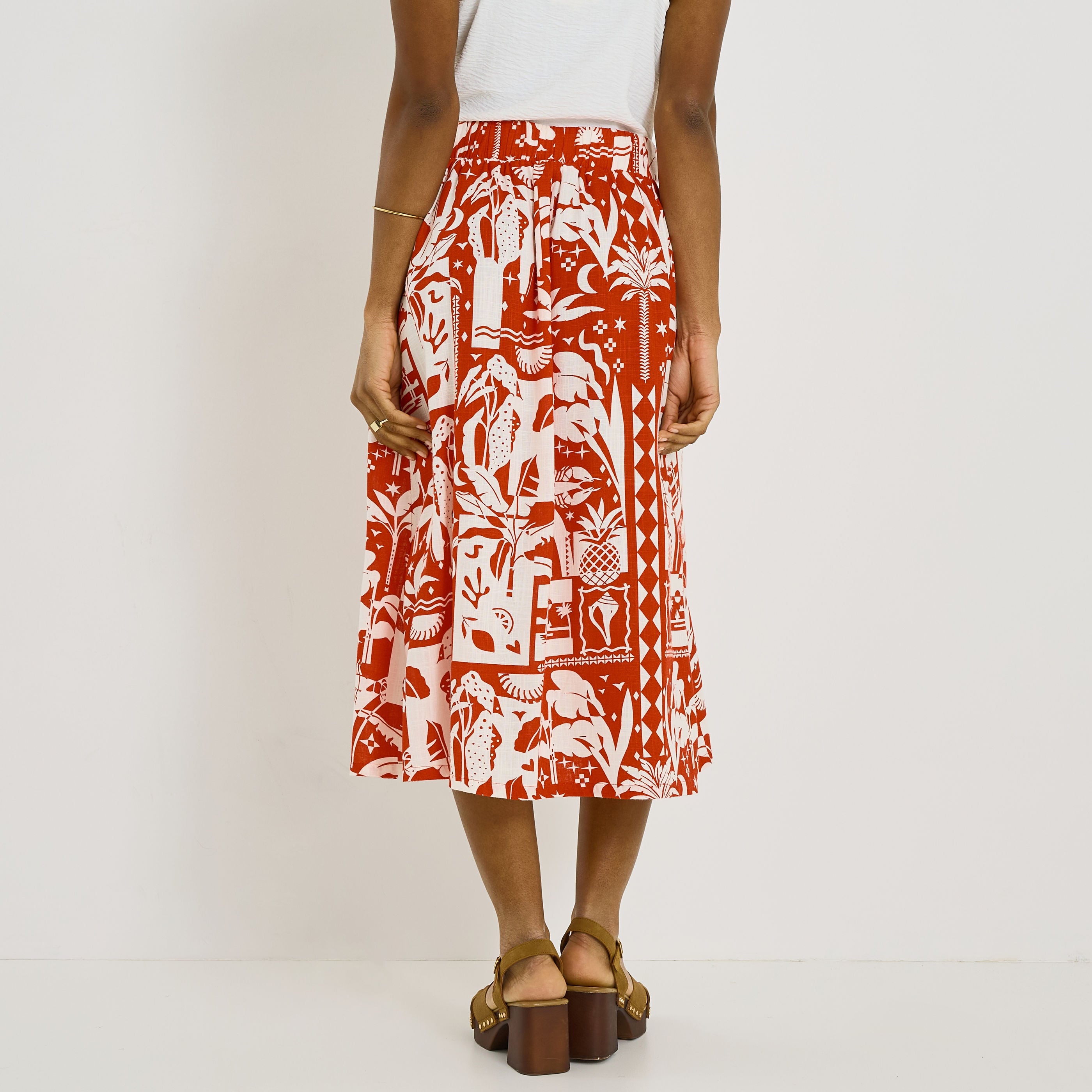 Jupe mi-longue imprim&eacute;e &agrave; fente