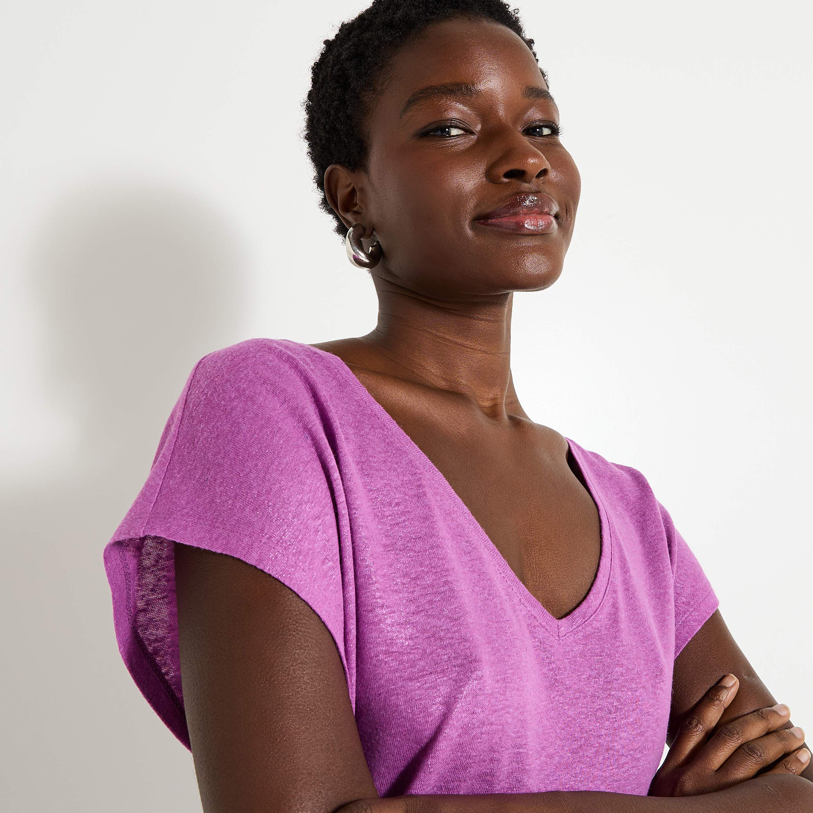 T-shirt en lin m&eacute;lang&eacute; femme