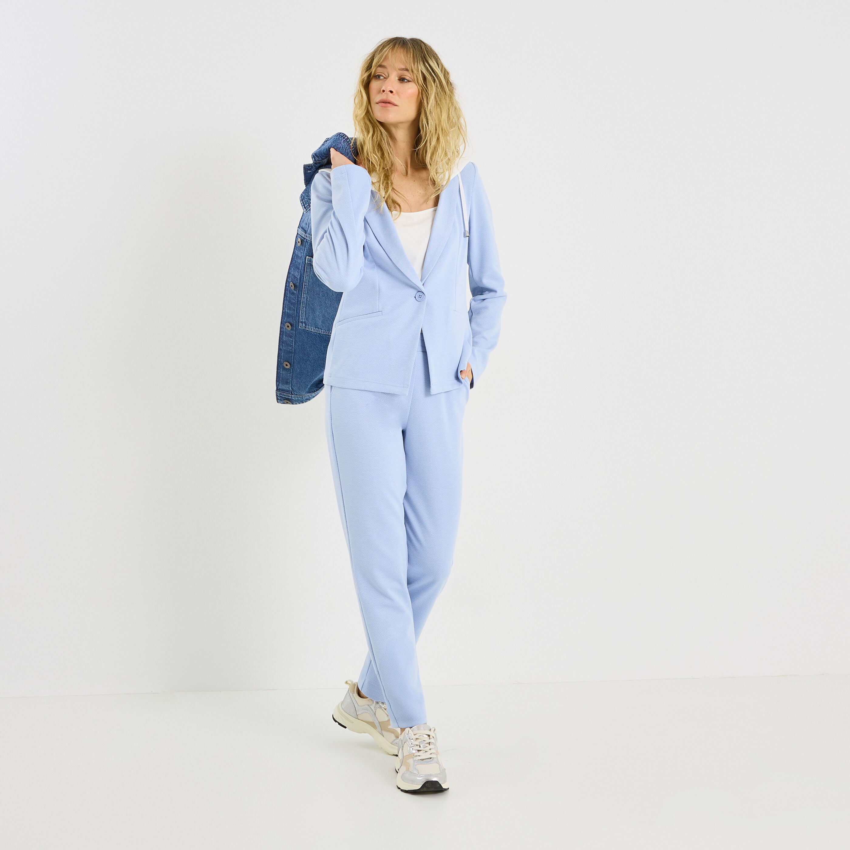 Blazer en maille capuche amovible femme