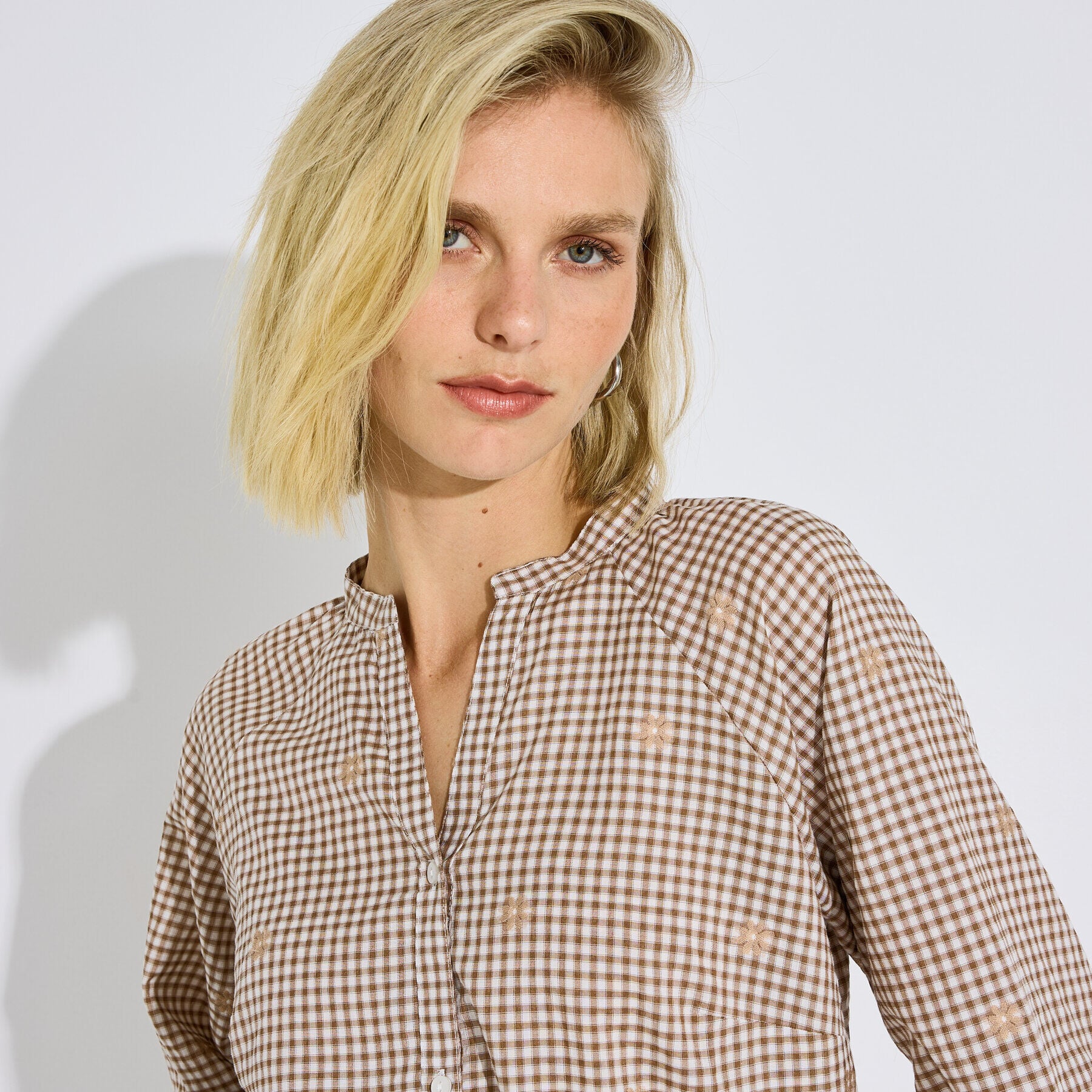 Blouse vichy motif fleurs femme