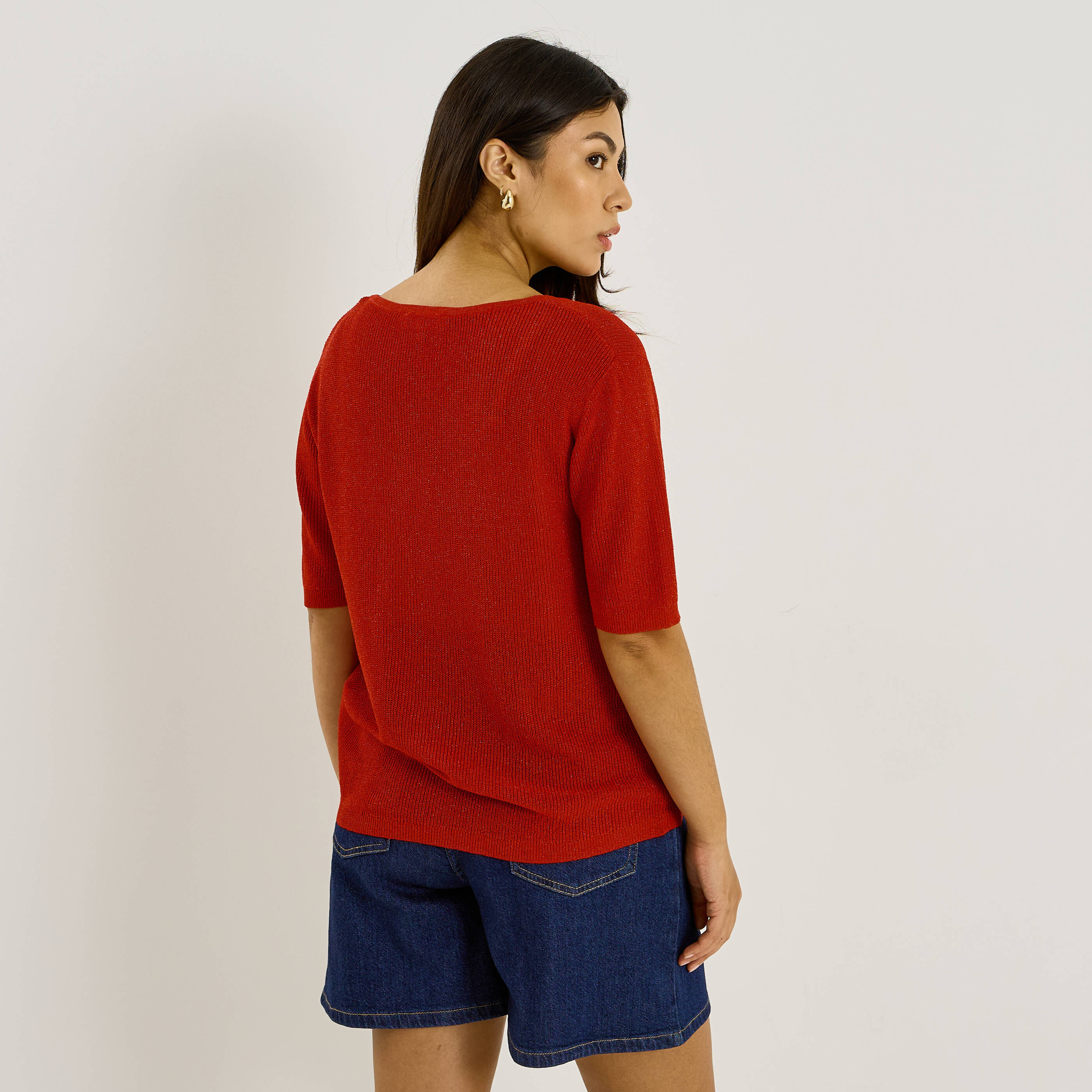 Pull brillant &agrave; manches courtes