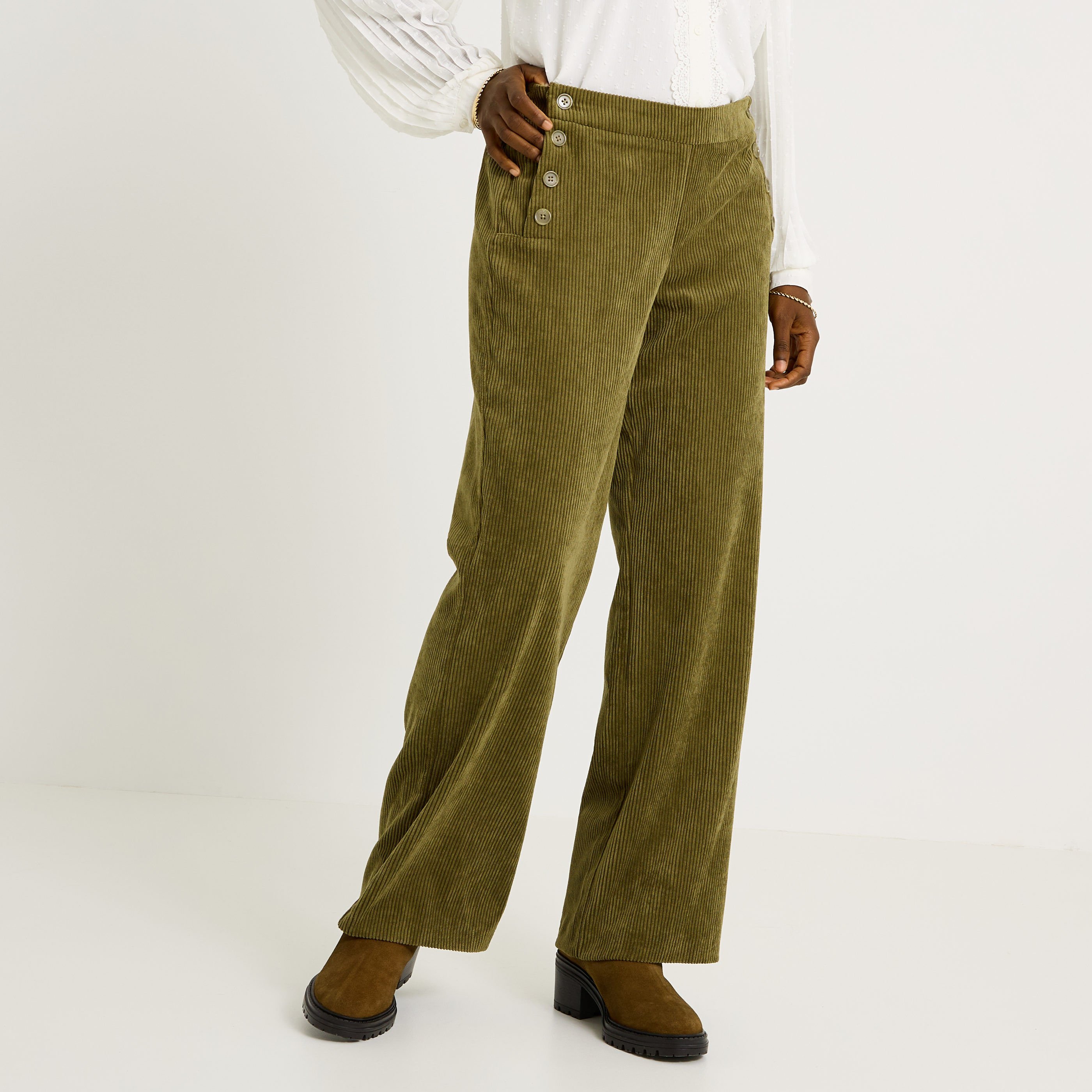 Pantalon en velours &agrave; pont femme