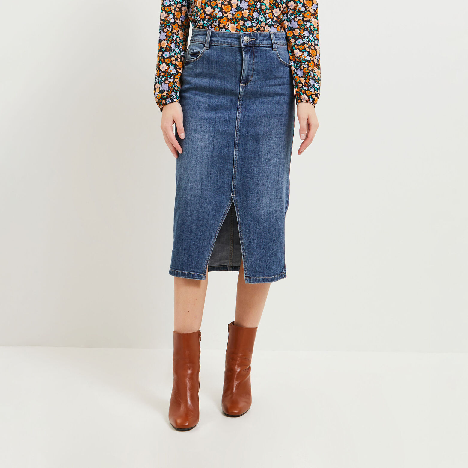 Jupe en jean mi-longue femme