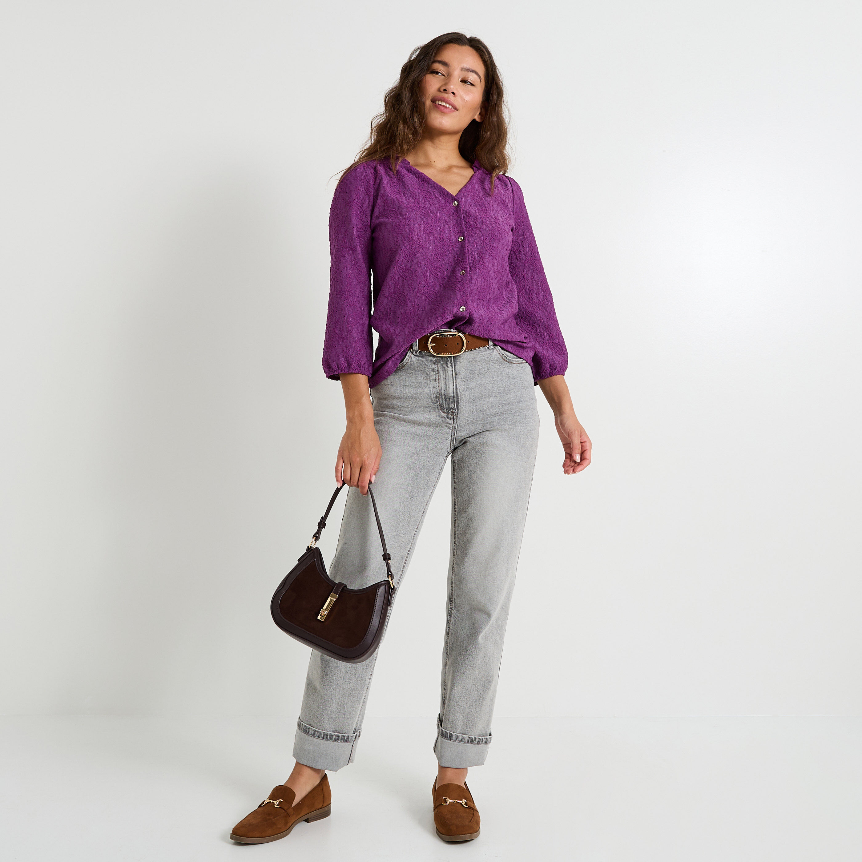 Blouse en maille ajour&eacute;e femme