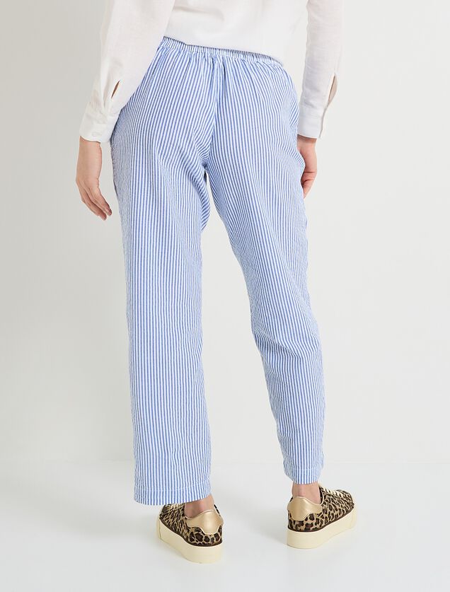 Pantalon rayé en seersucker femme