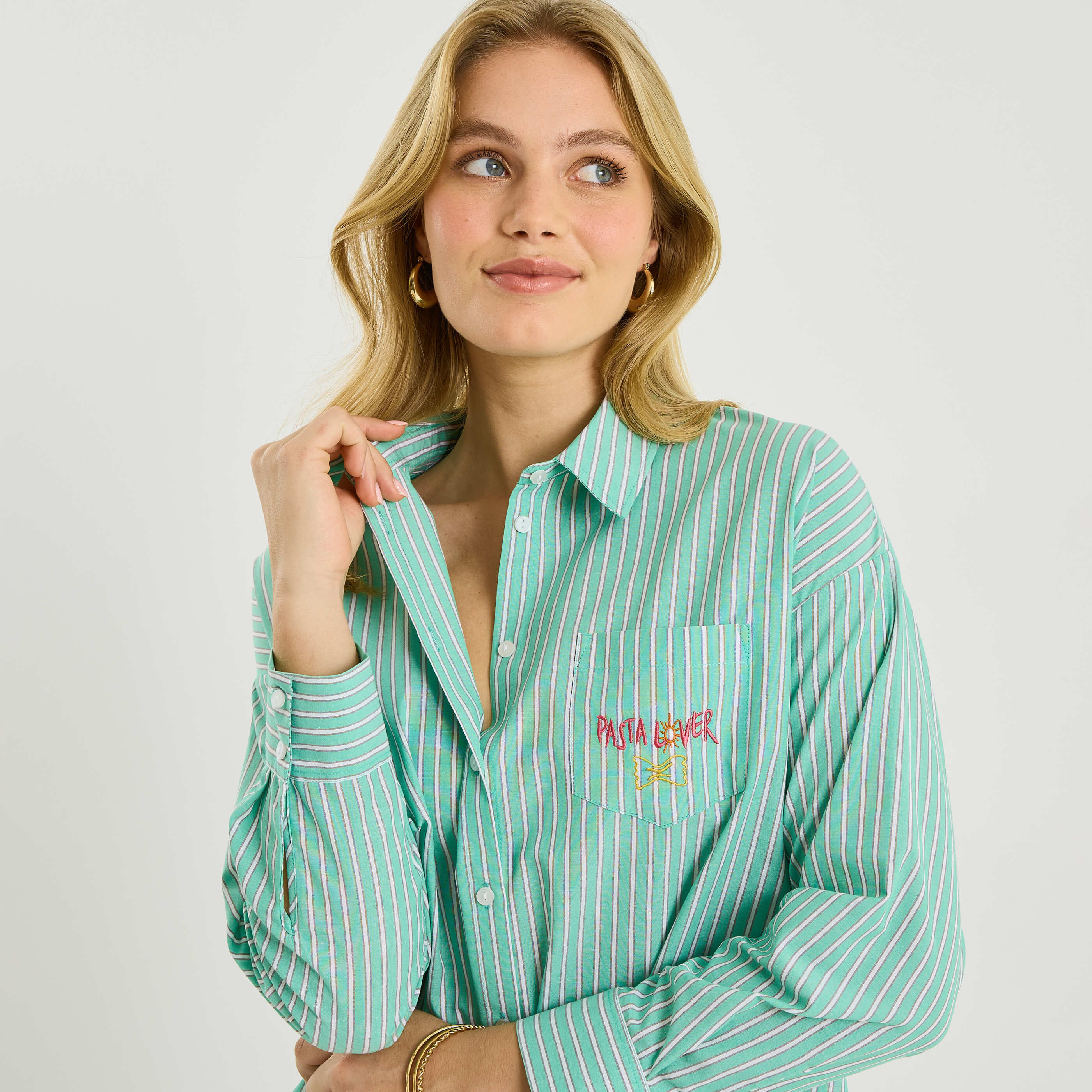 Chemise ray&eacute;e avec broderie femme