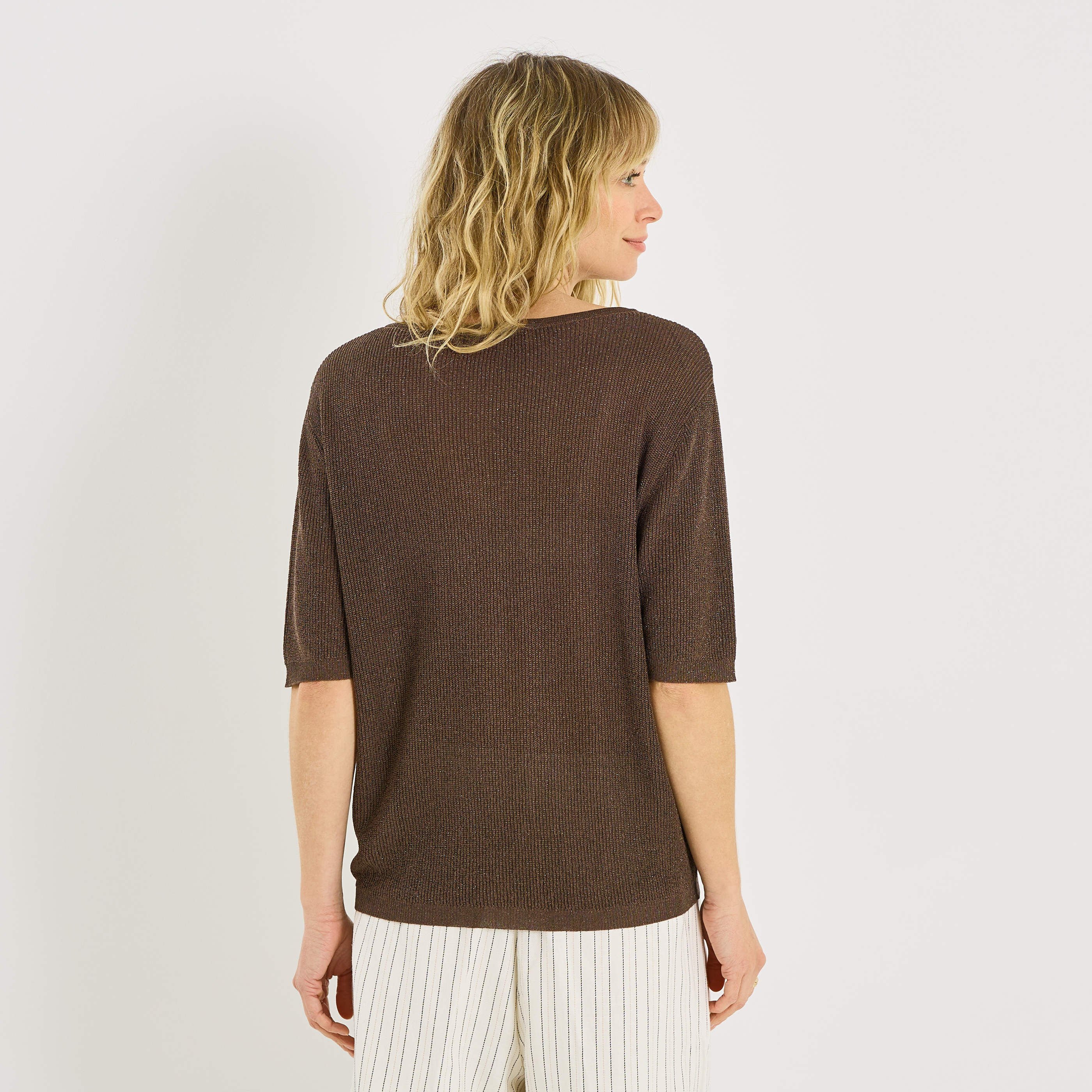 Pull manches courtes brillant femme