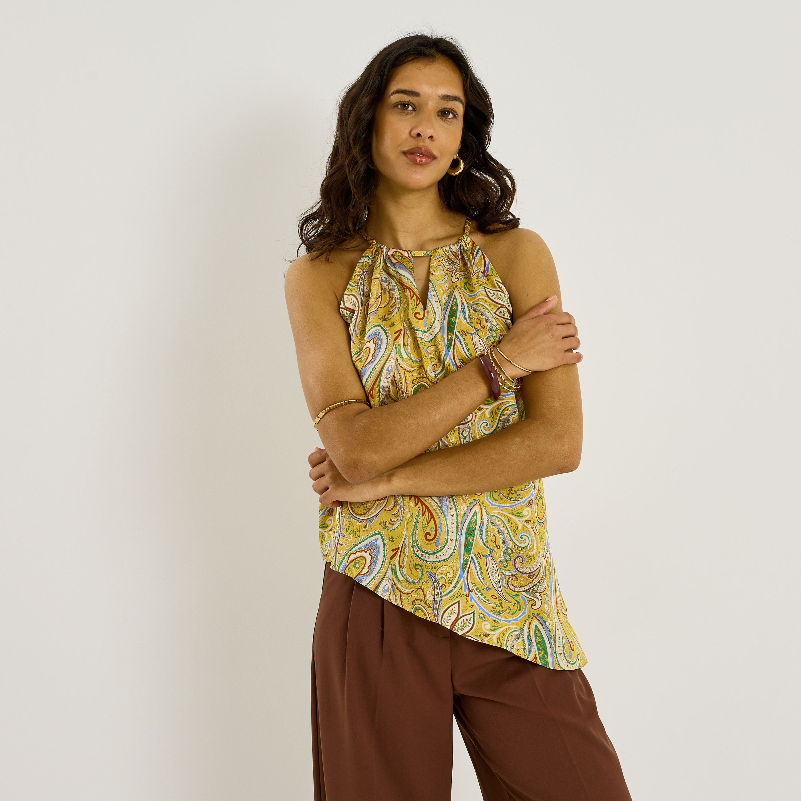 Top asym&eacute;trique fluide imprim&eacute; femme