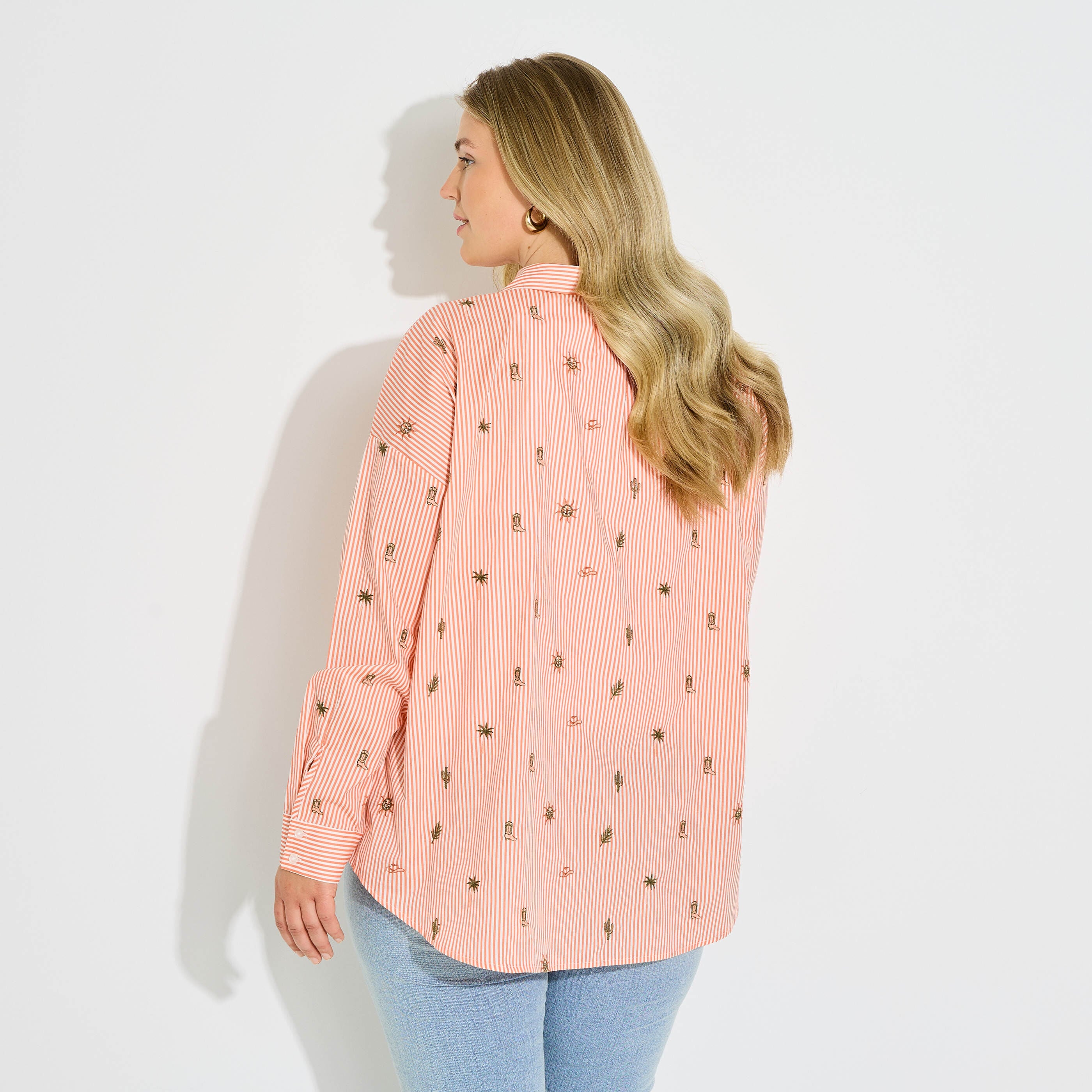 Chemise ray&eacute;e &agrave; broderies femme