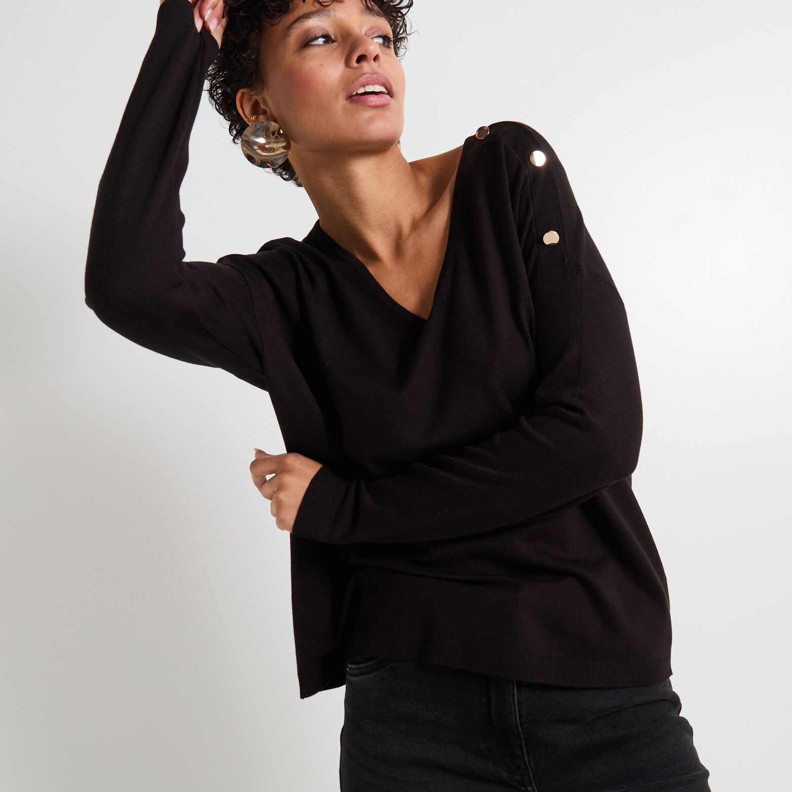 Pull col V femme NOIR Graindemalice - Main Image