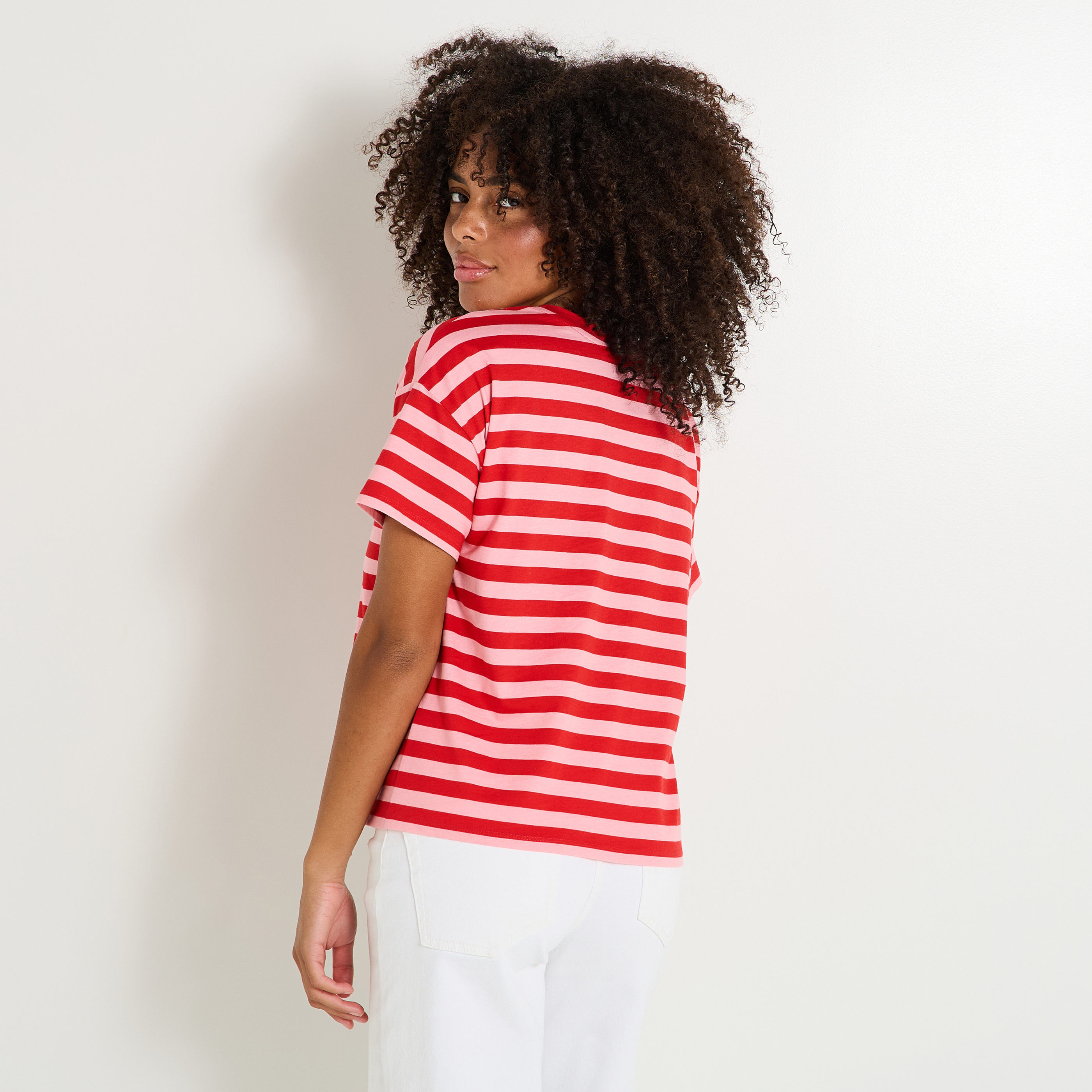 T shirt ray&eacute; col rond femme