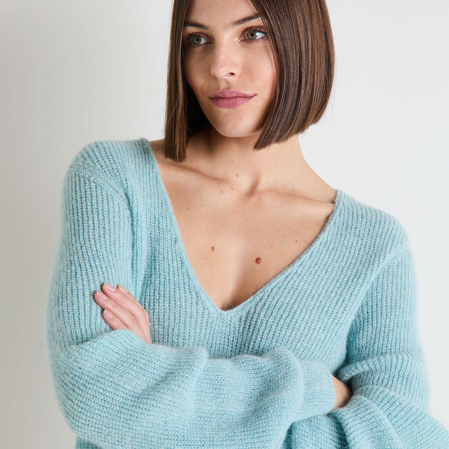Pull col V femme