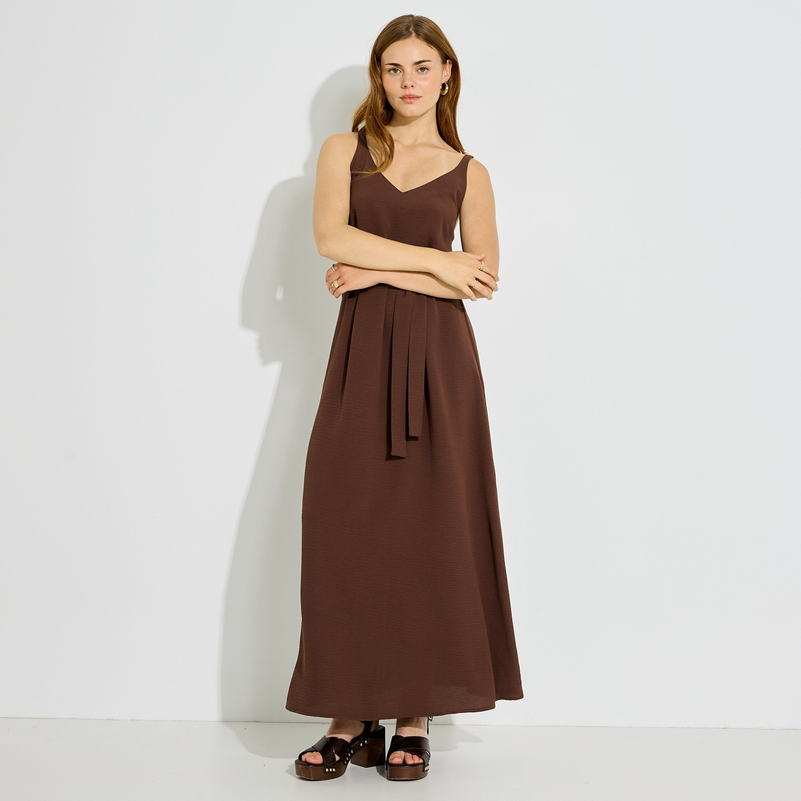 Robe longue unie infroissable &agrave; nouer