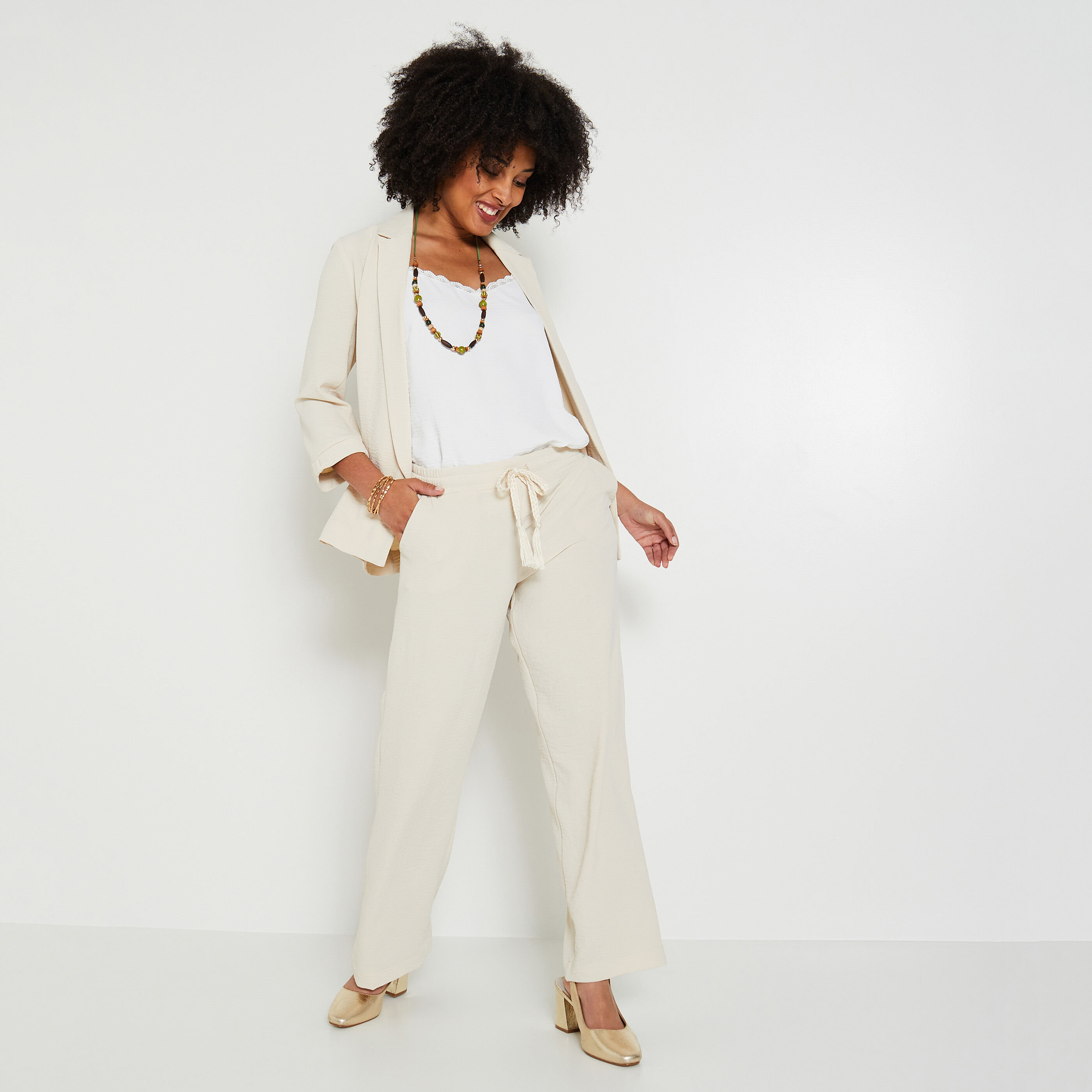 Pantalon fluide beige outlet