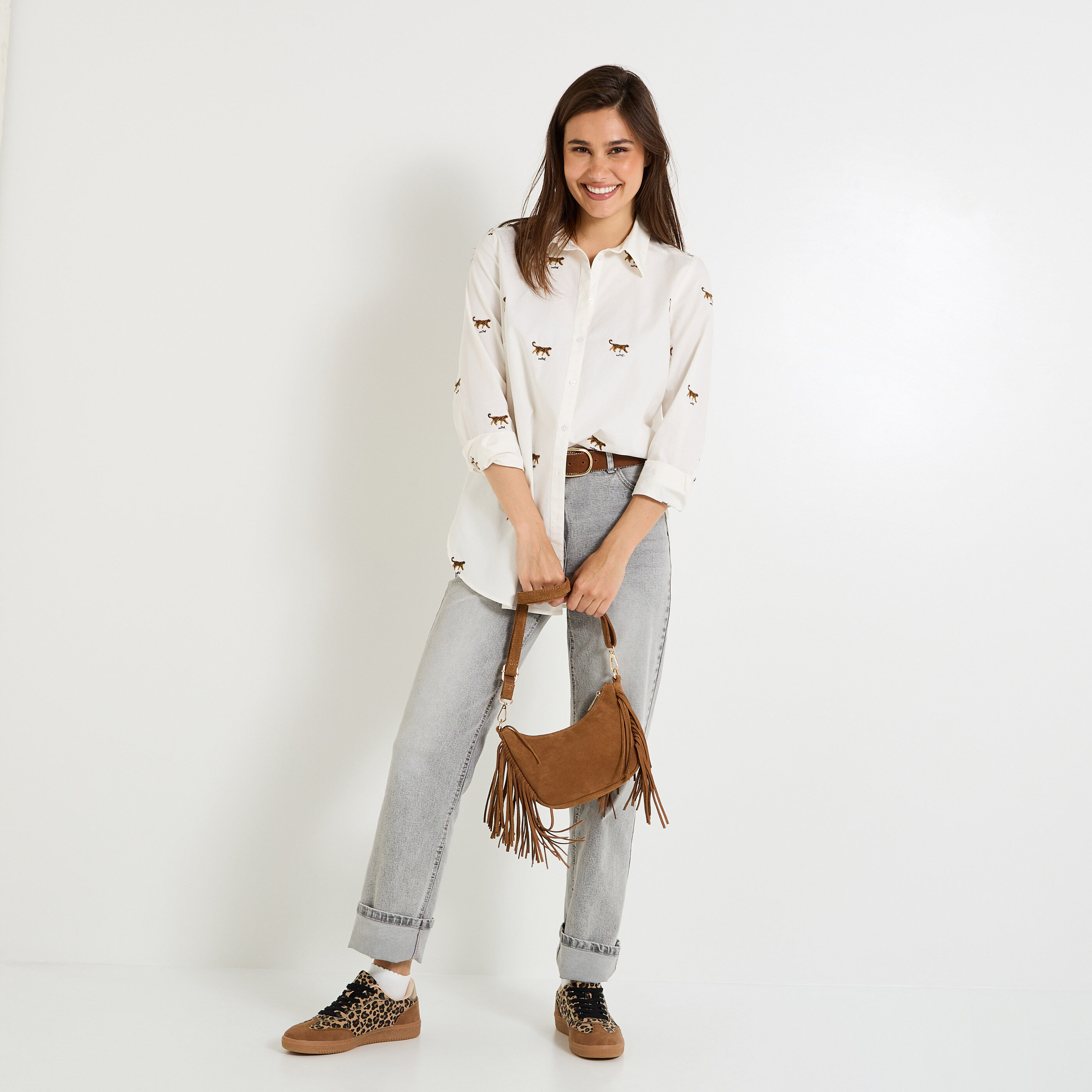 Chemise imprim&eacute; l&eacute;opard femme